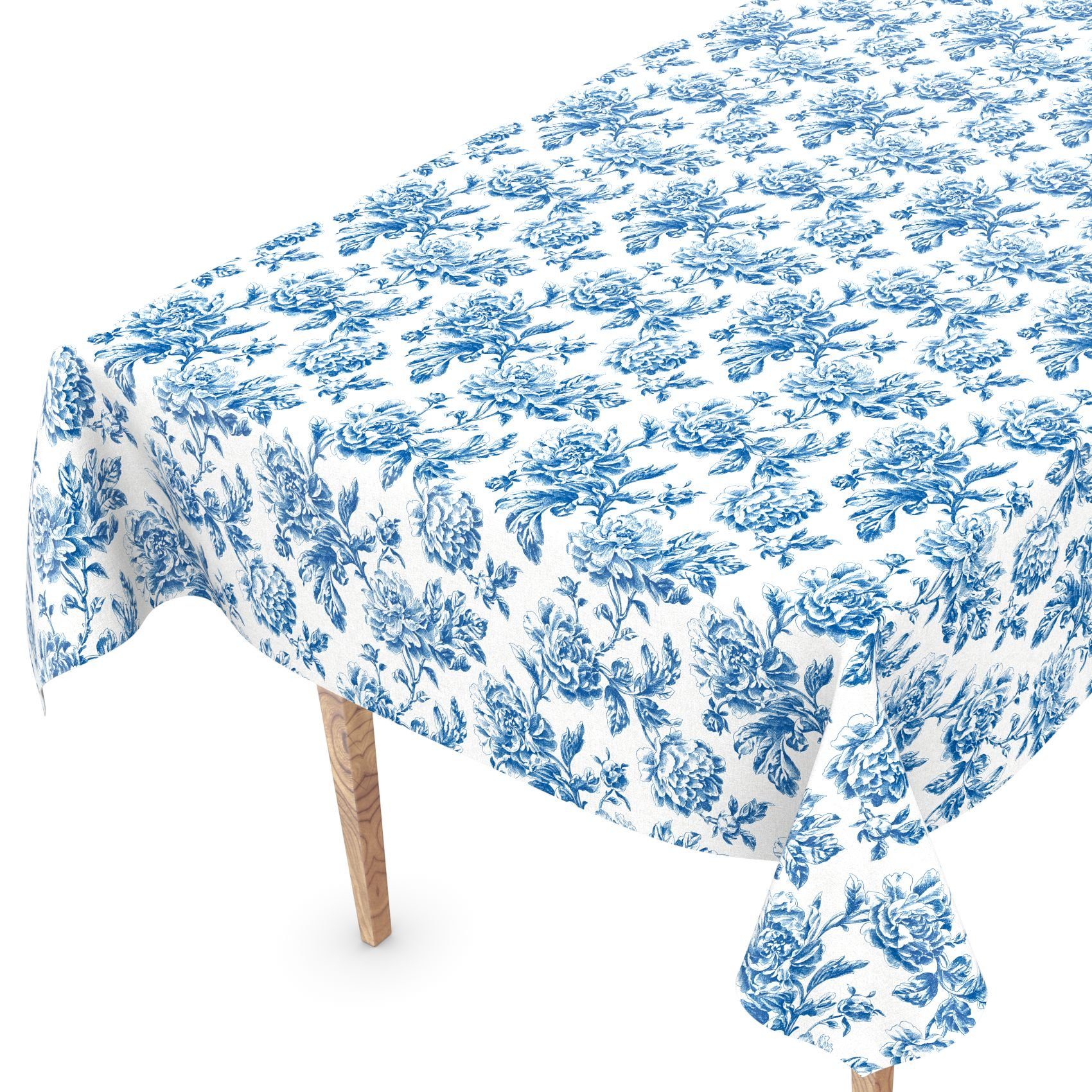 ANRO Tischdecke Tischdecke Wachstuch Blumen Blau Robust Wasserabweisend Breite 140 cm, Geprägt
