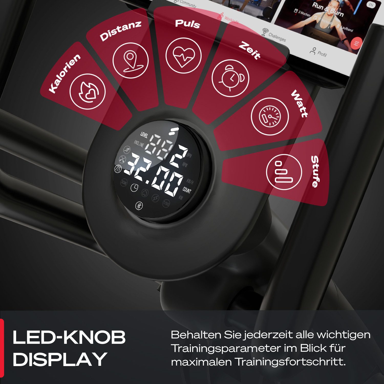 Sportstech Crosstrainer sCross, Transportrollen, motorisiert Magnetbremssystem, 32 Widerstandsstufen