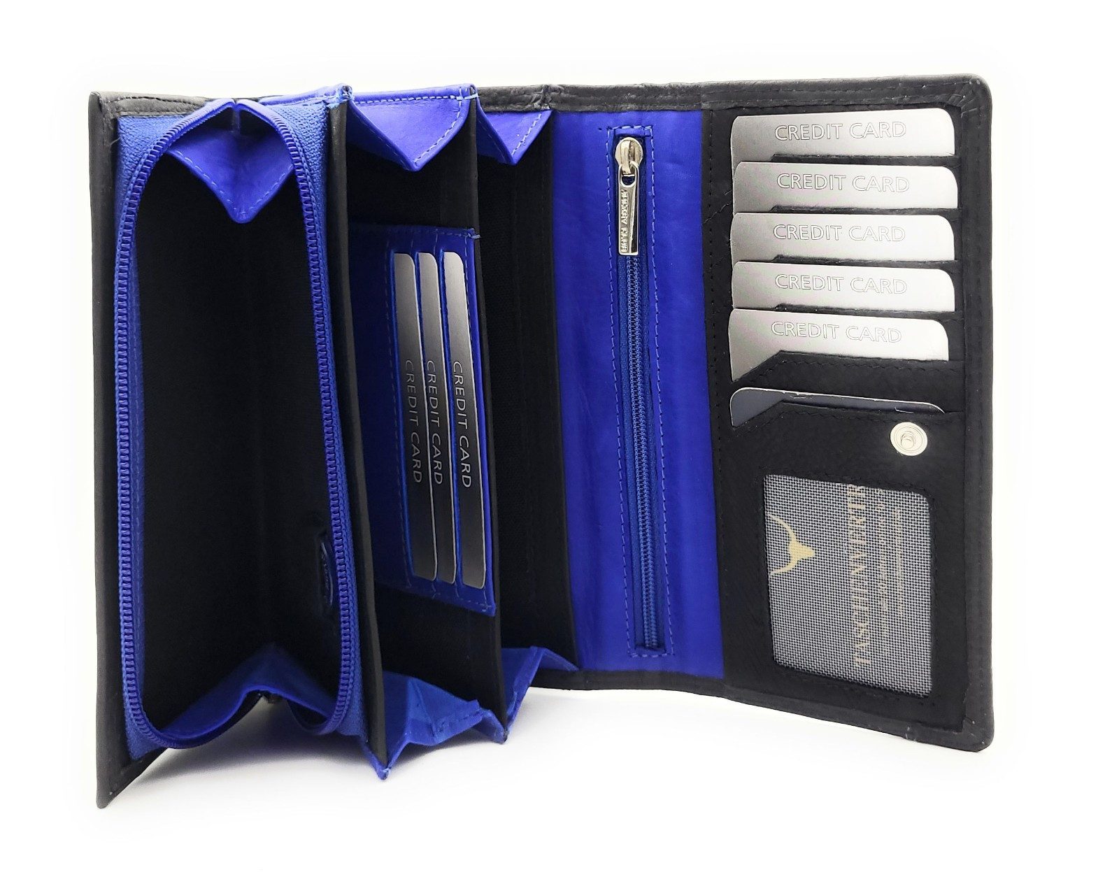 JOCKEY CLUB Geldbörse echt Leder Damen Portemonnaie mit RFID Schutz, bicolor Design, Überschlag mit Druckknopfverschluss, 8 Kartenfächer