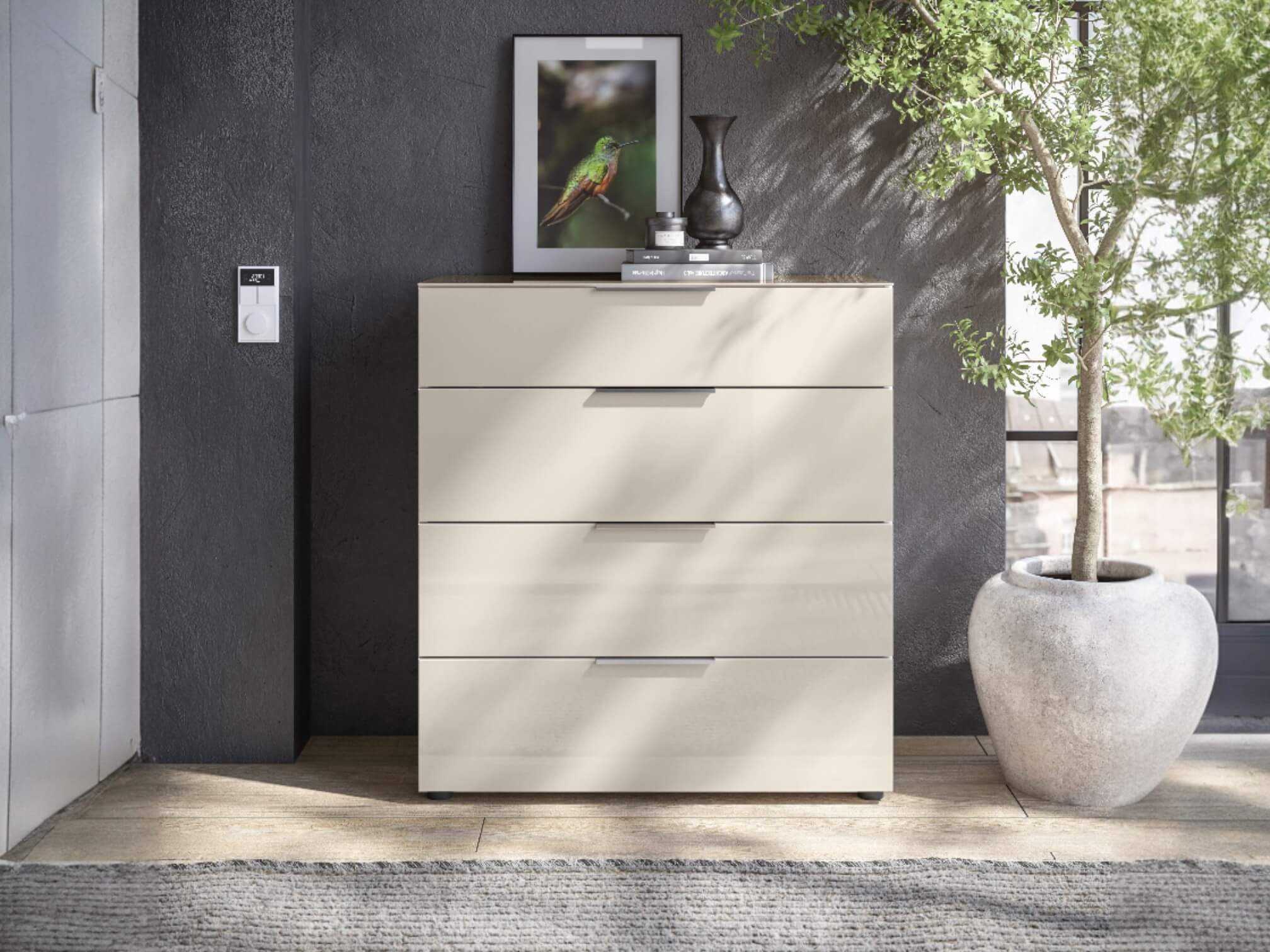 moebel-dich-auf Schubkastenkommode TREND 10 (90 cm breit, Metallgriffe), Front und Oberboden aus Glas