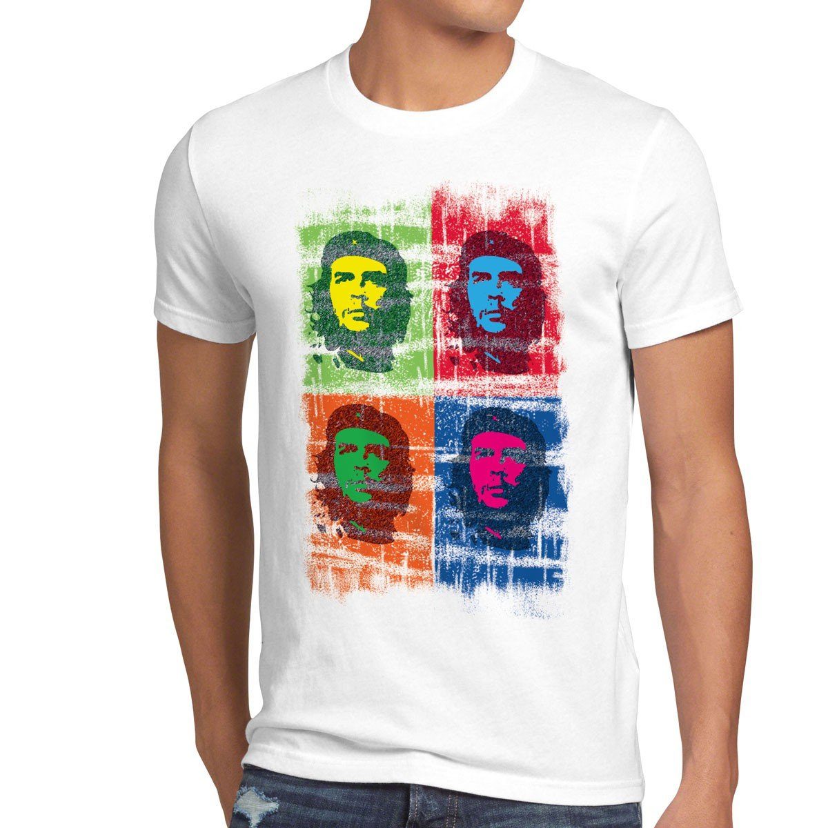 style3 Print-Shirt Herren T-Shirt art fidel weiß pop andy viva revolution kuba warhol Che Guevara castro