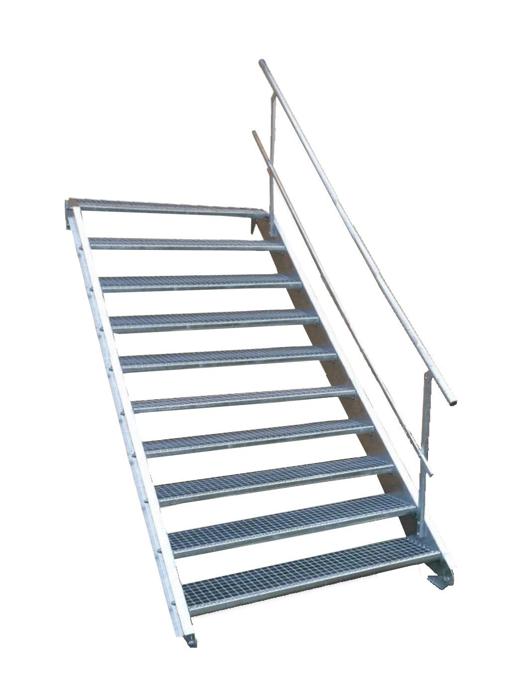 SRM Design Außentreppe 10 Stufen Stahltreppe einseitig. Geländer Breite 150 cm Höhe 150-200cm