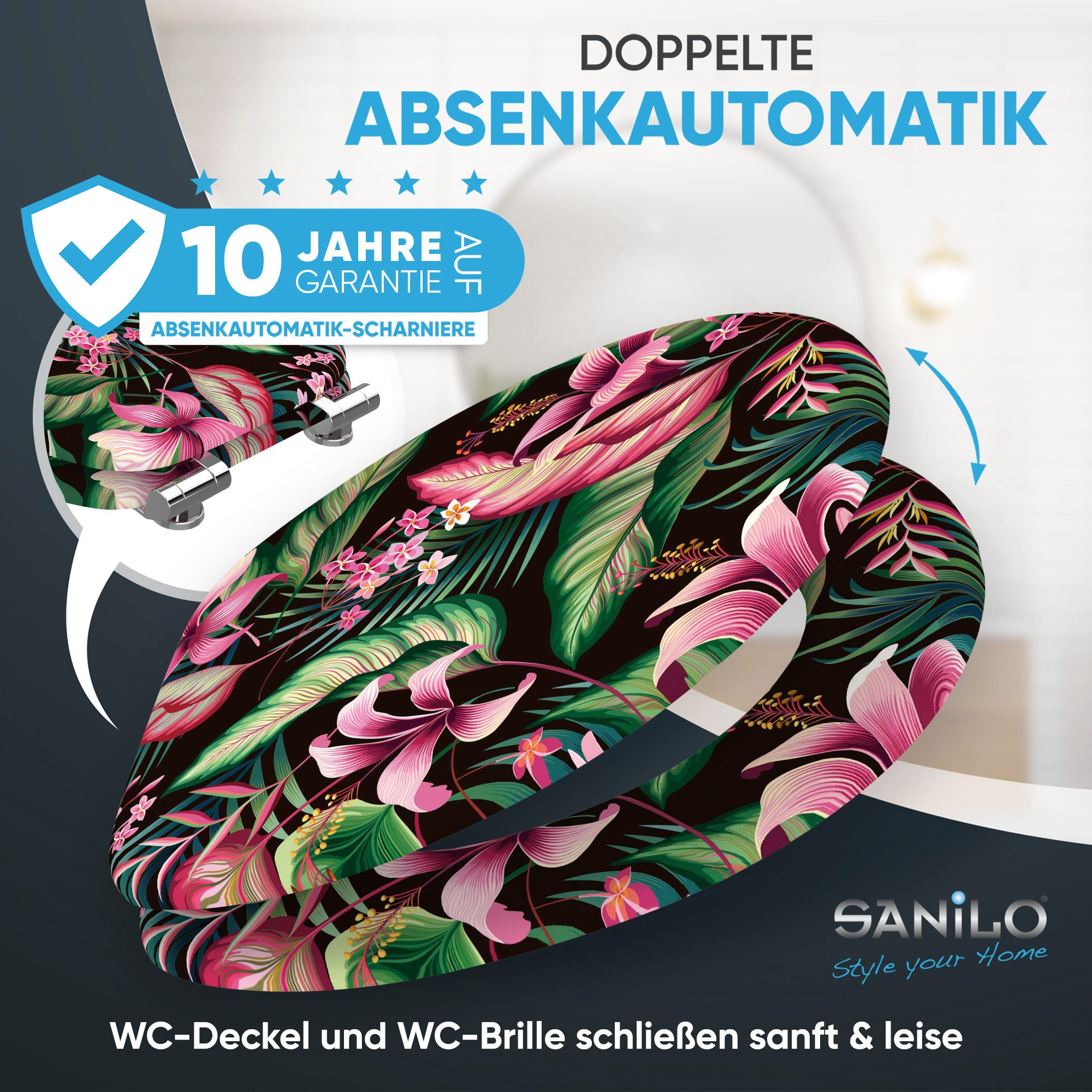 Sanilo WC-Sitz Bali mit Absenkautomatik, Toilettendeckel direkt vom Hersteller, hochwertig & moderner Klodeckel mit Motiv, universell, leichte Montage