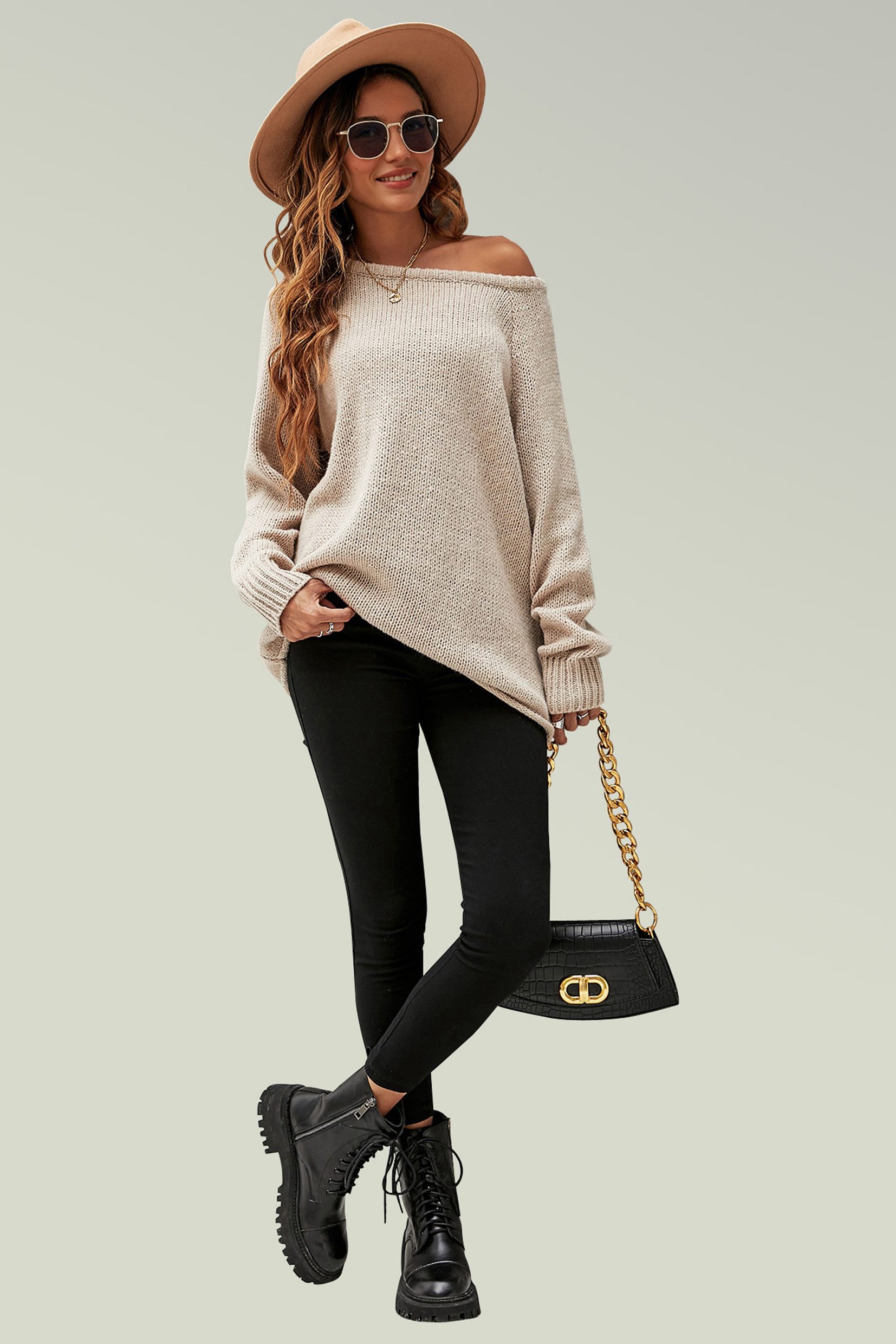 FS Collection Strickpullover Bequemes Pulloveroberteil Pullover-Top – Strickwaren (Einheitsgröße: UK 8–14 / EU 36–44, 6 Farben : Dunkelbeige, Beige, Hellblau, Magenta, Marineblau und Rosa) 60 % Acryl, 40 % Polyester