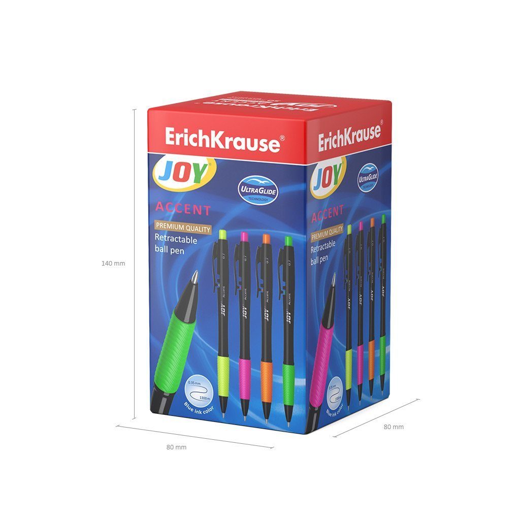 Erich Krause Kugelschreiber, Kugelschreiber JOY Gummi Tinte Neon 0.7 Grip einziehbar Pack 50er Blau