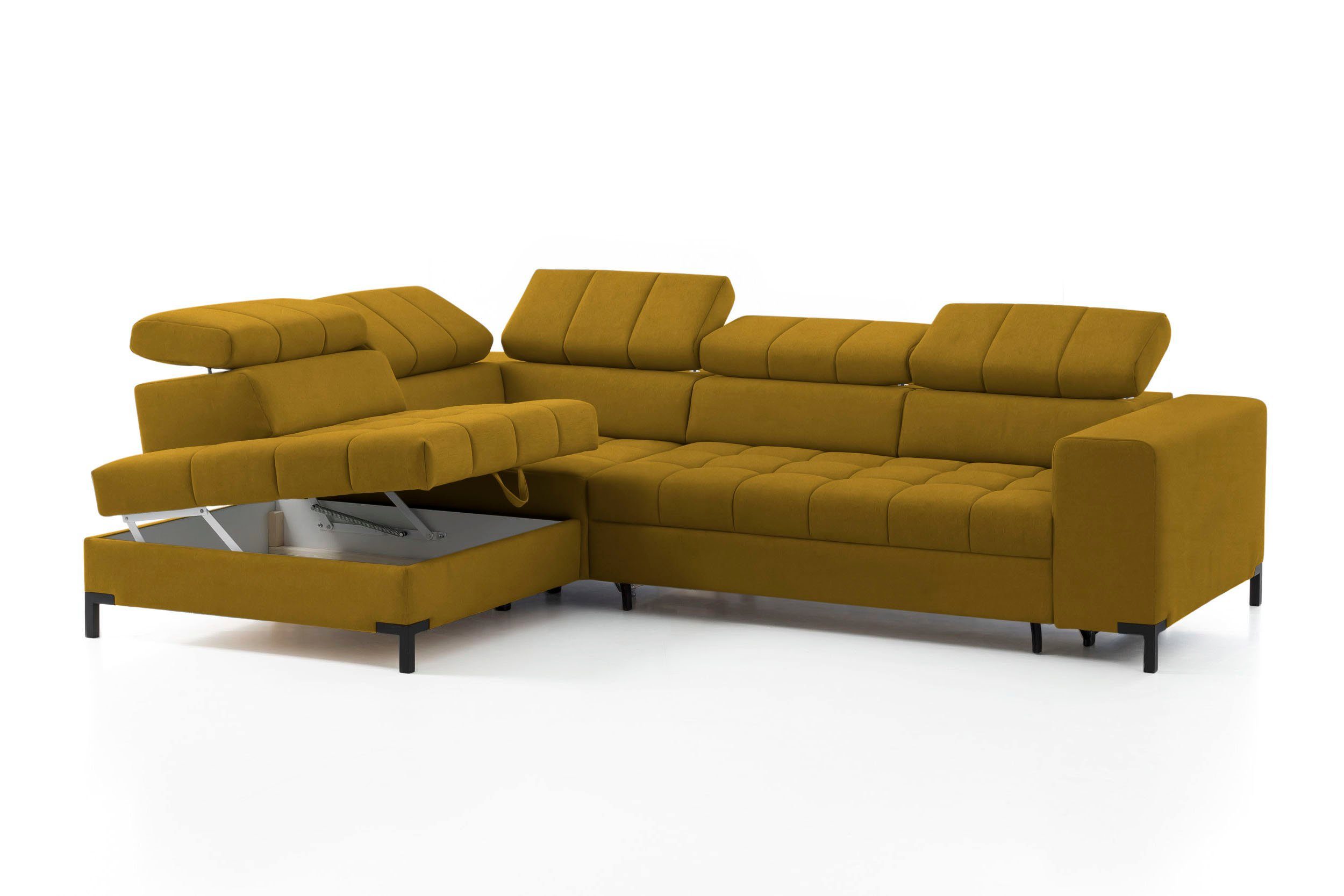 exxpo - sofa fashion Ecksofa Bocco, hochwertige Verarbeitung, toller Sitzkomfort, bequem, L-Form, wahlweise mit Bettfunktion u. Bettkasten, inkl. Kopfteilverstellung