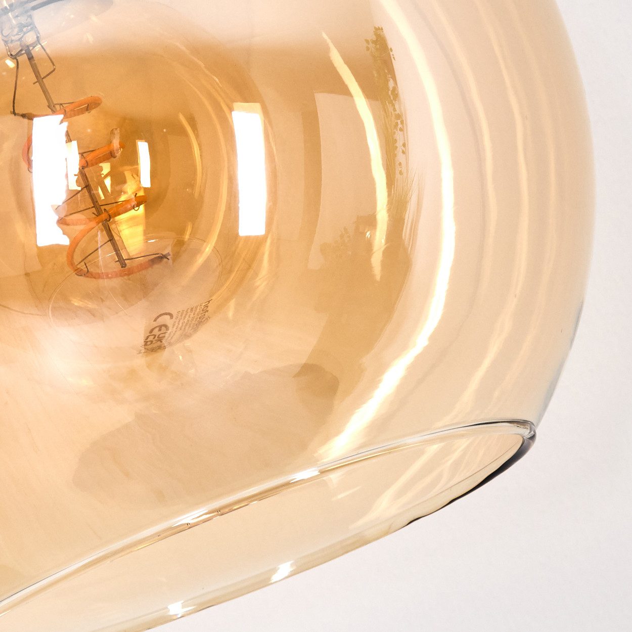 hofstein Bogenlampe Stehlampe aus Metall/Glas in Schwarz/Chrom-/Bernstein im Retro-Design, verstellbare Stehleuchte mit Glasschirmen (25cm) u. Fußschalter, E27