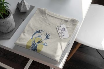 Sinus Art T-Shirt Herren Shirt 100% gekämmte Bio-Baumwolle T-Shirt Aquarell Elch Geweih Motiv Nachhaltig Ökomode aus (1-tlg)