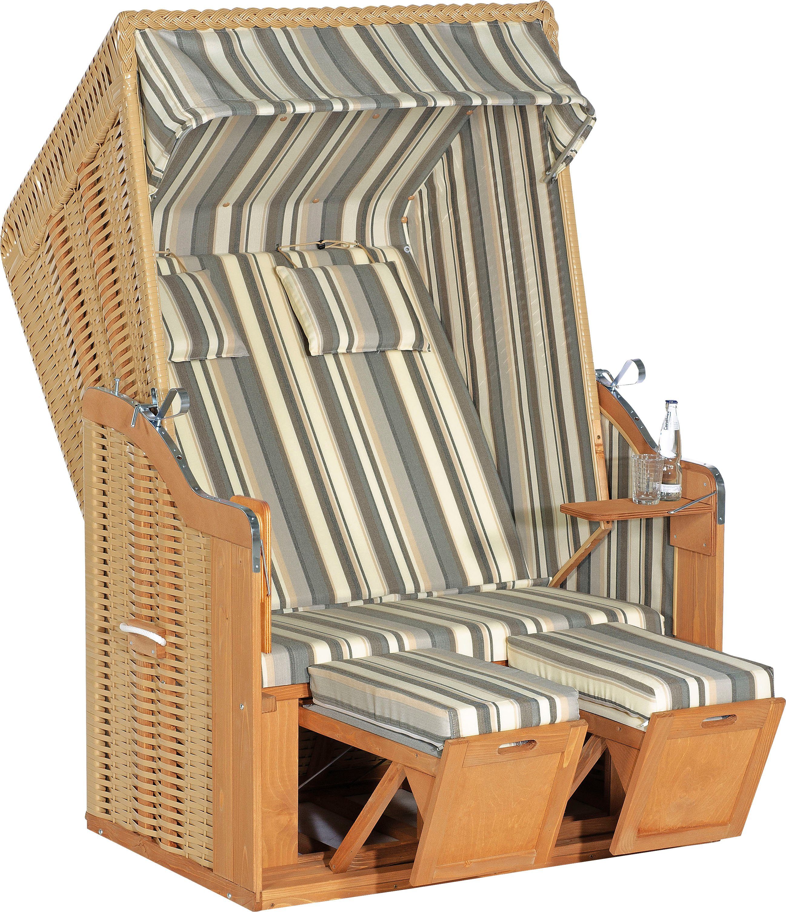2-Sitzer, BxTxH: Halblieger, fertig SunnySmart Strandkorb Plus, montiert Ostsee-Modell, 120x80x160 Rustikal cm, 50