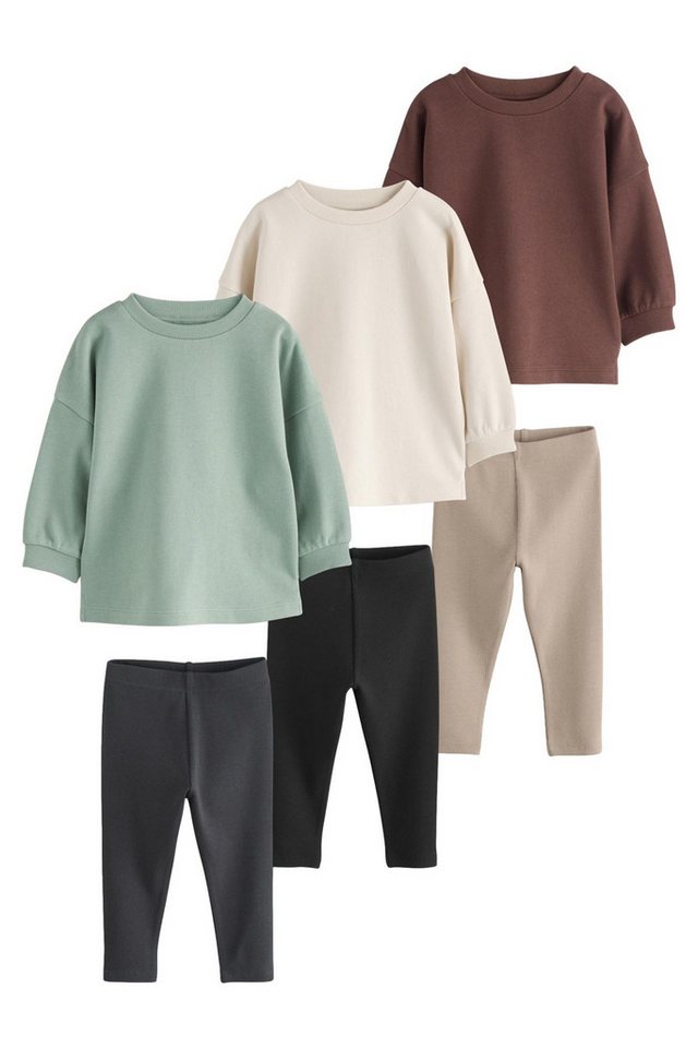 Next Langarmshirt & Leggings Top und Leggings im 3er-Set (6-tlg)