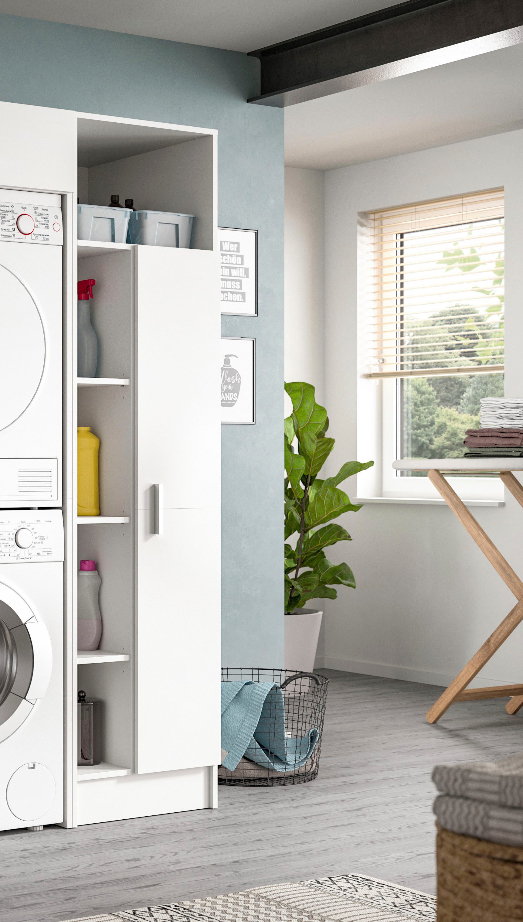 welltime Mehrzweckschrank FALAS, Höhe 195cm, 1 Tür, 1 Kleiderstange, 5 offene Fächer (1-St., in verschiedenen Farben erhältlich) Universalschrank, Wäscheschrank – Bild 5 von 5