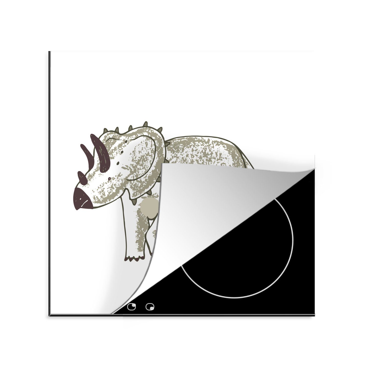 MuchoWow - cm, für (1 - Jungen Vinyl, tlg), - Arbeitsplatte Mädchen Kinderzimmer Ceranfeldabdeckung, Dinosaurier - 78x78 küche Triceratops Herdblende-/Abdeckplatte - Kinder,