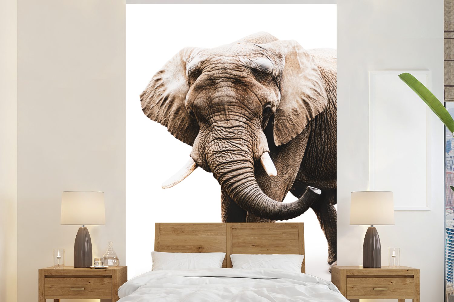 MuchoWow Fototapete Elefant - Weiß - Tiere, Wohnzimmer, Wandtapete Matt, Montagefertig Tapete bedruckt, St), (3 für Vinyl