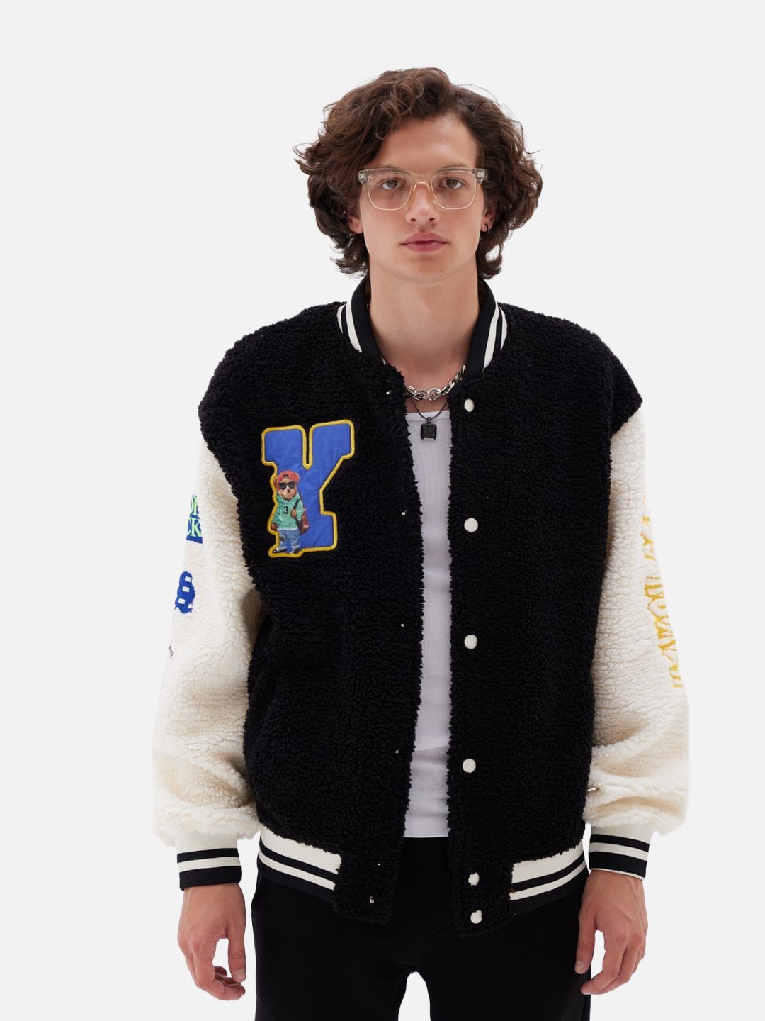 Oversize College Jacke HOMER Teddy Collegejacke Y Schwarz Jacket OSSY