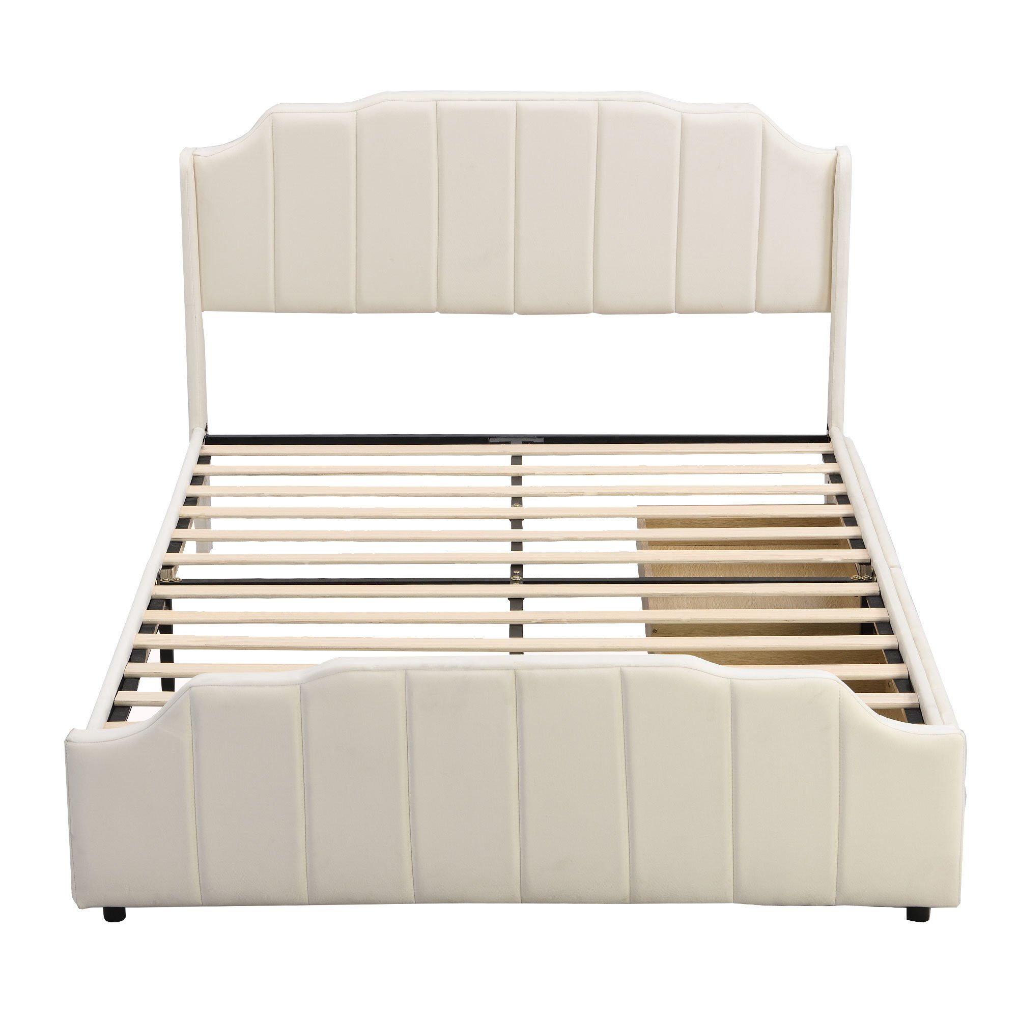 Polsterbett (Kinderbett), Doppelbett 140x200cm mit 2 Schubladen & Lattenrost, weicher Samt-Bezug