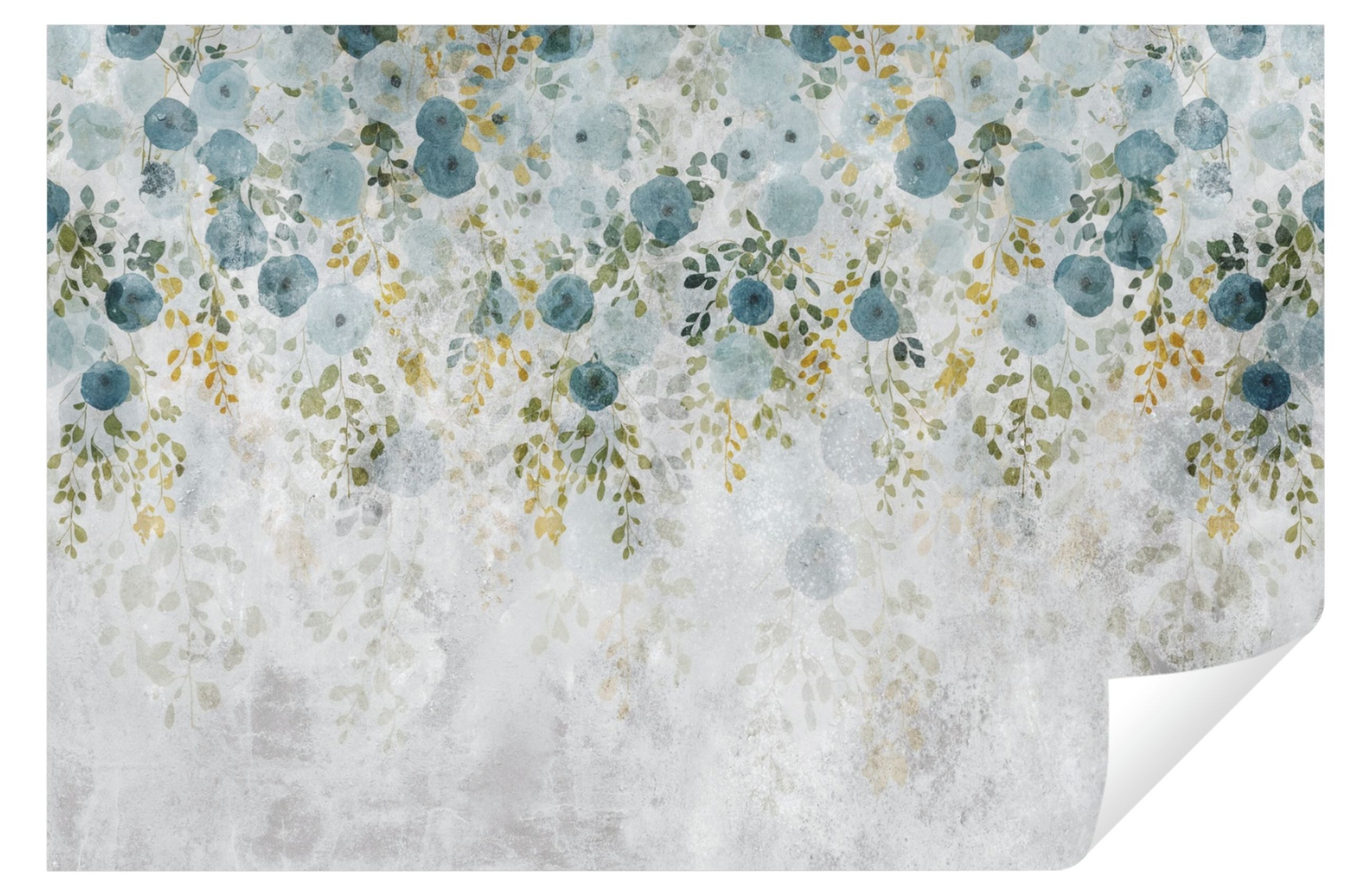 Wallarena Fototapete Blumen Blätter Blau Vlies Tapete Wohnzimmer Schlafzimmer Wandtapete, Glatt Vlies Washable, Hängende Blumen, Tapete inklusive Kleister Vliestapete Motivtapete