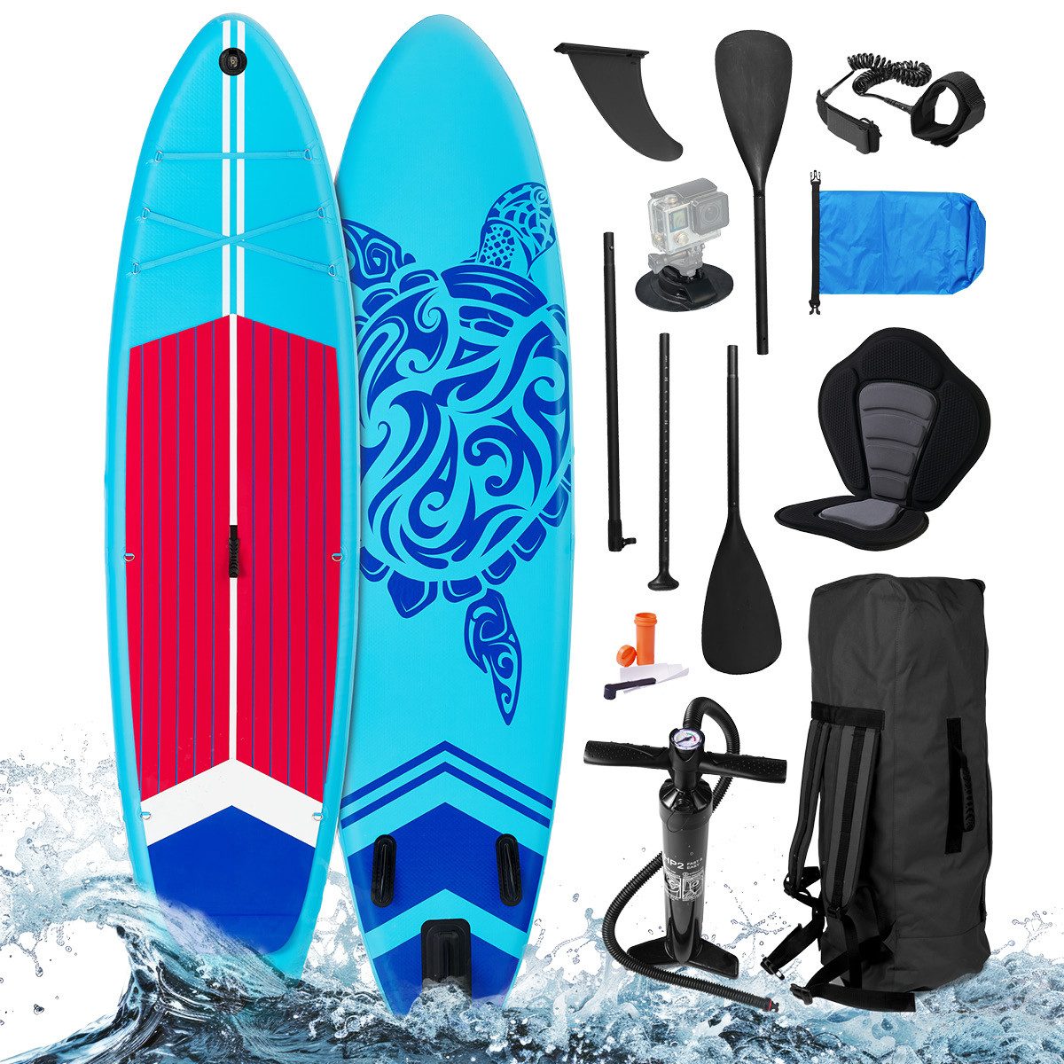 SUP-Board TURTLE Aufblasbares Stand up Paddle Set - 320x81x15cm