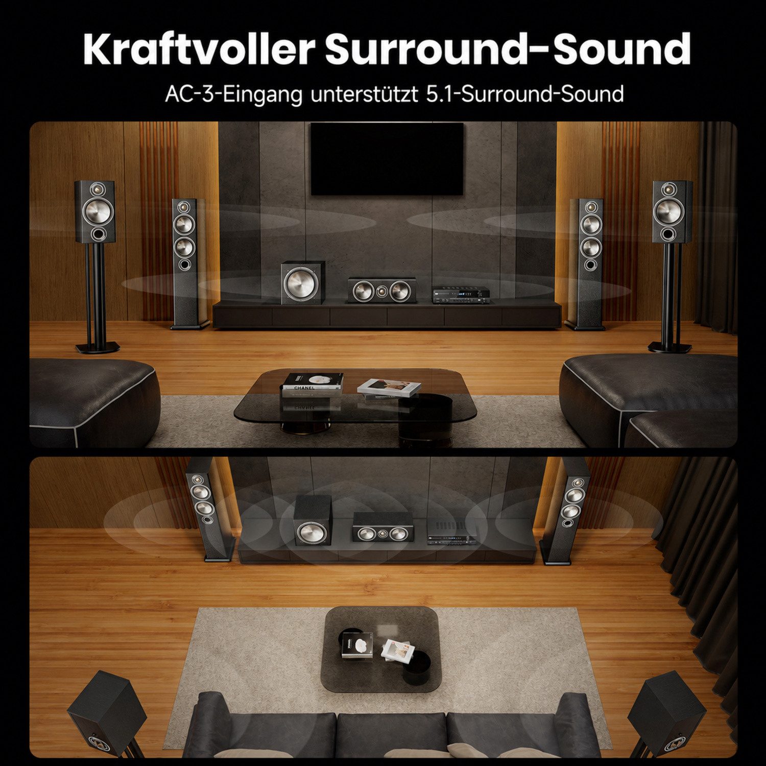 Donner Audioverstärker 2/4/6 Kanal Audio-Leistungsverstärker Stereoempfänger Verstärker (Anzahl Kanäle: 4, 440,00 W, 4 Kanäle, 2 Mikrofoneingänge, Bass, Höhen) – Bild 5 von 5