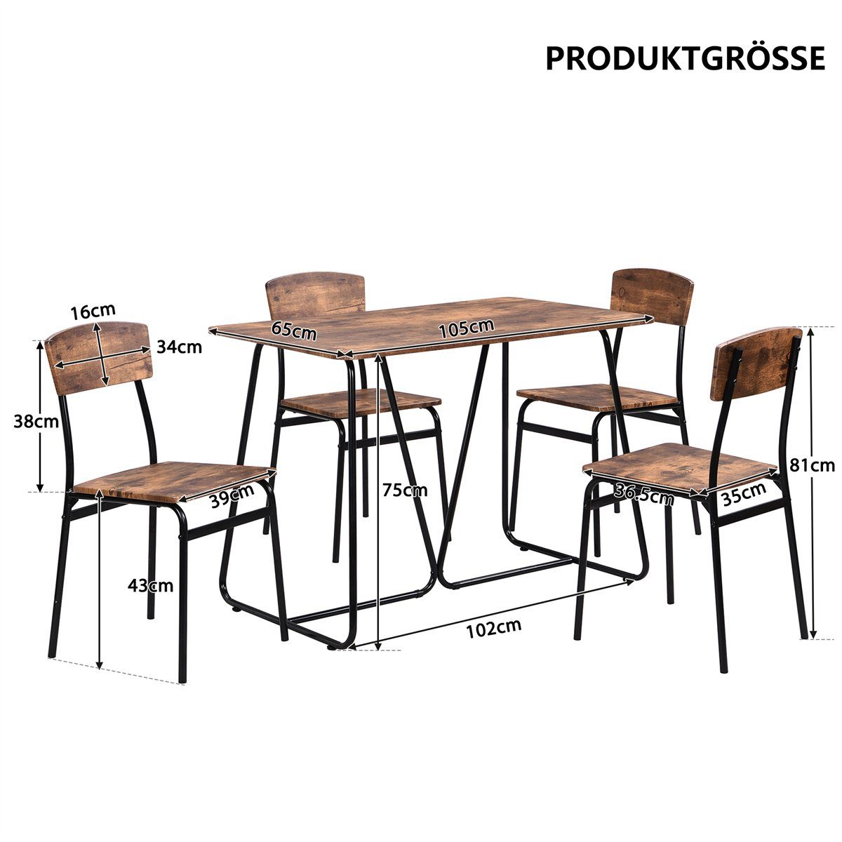 Esstisch Esstisch und 105 Esszimmerstuhl mit 4 Stuhl Rechteckige Set,5-teilig Moderne cm XDeer Esstischgarnitur-Set, Stühlen Tischplatte