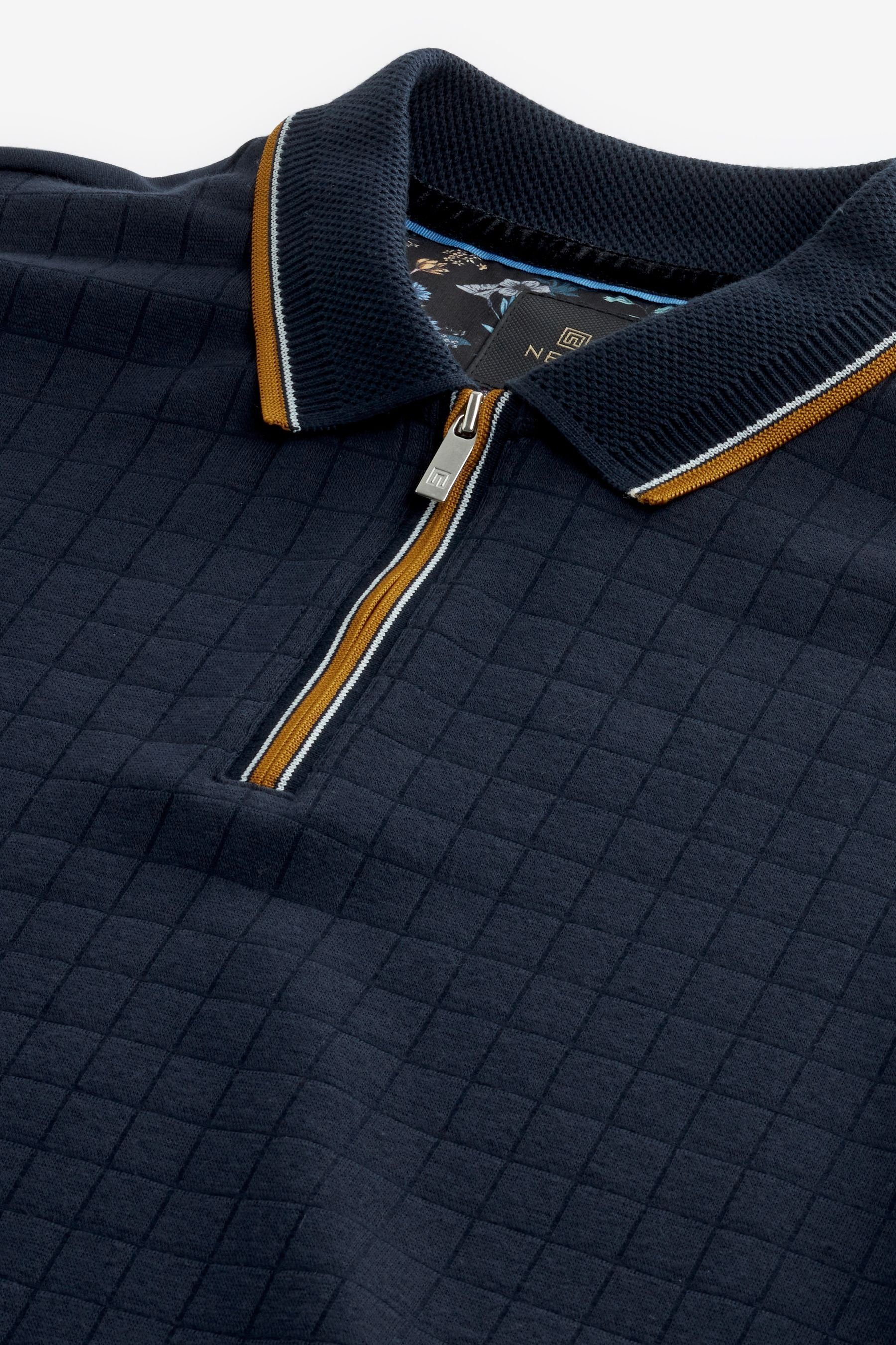 Next Langarm-Poloshirt Strukturiertes, (1-tlg) Blue Polohemd langärmeliges Navy