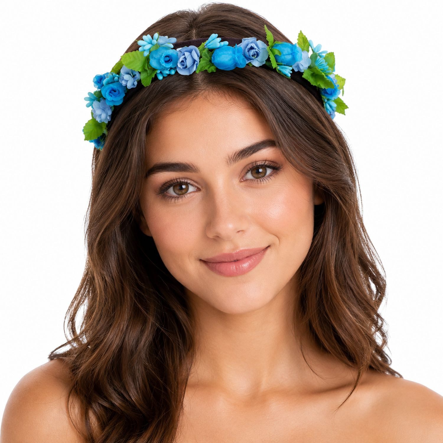 Trachtenland Diadem Blumen Haarkranz 'Liliana' mit Rosen, Türkis