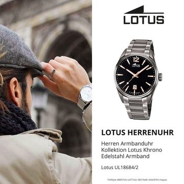 Lotus Quarzuhr LOTUS Herren Uhr Sport 18684/2 Edelstahl, (Analoguhr), Herrenuhr rund, groß (ca. 42mm) Edelstahlarmband schwarz