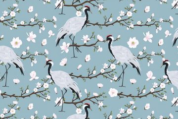 A.S. Création Leinwandbild Japanese Cranes, Blumen (1 St), Keilrahmen Kranich Asiatisch
