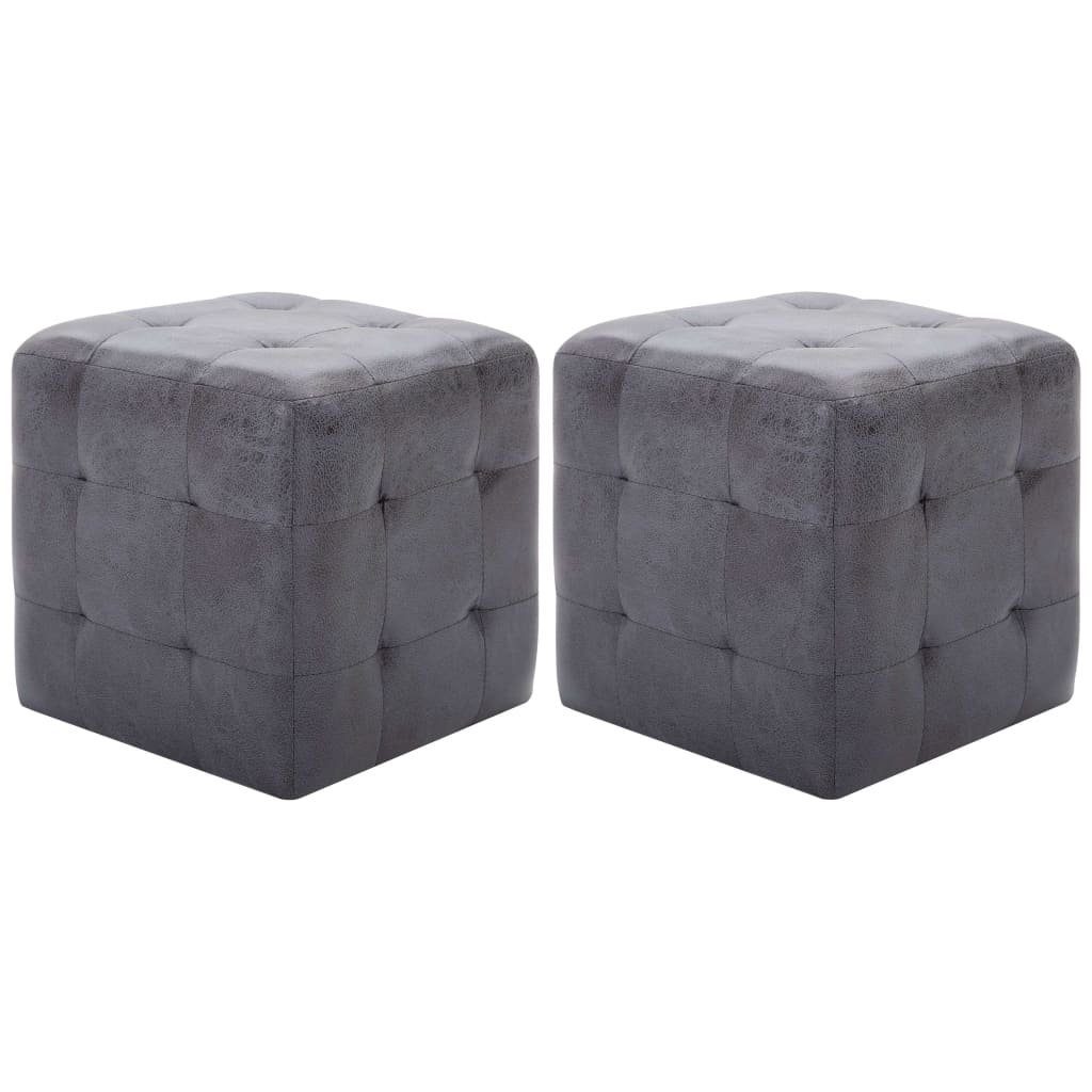 Polsterhocker Pouf 2 Stk. Grau 30x30x30 cm Wildleder-Optik