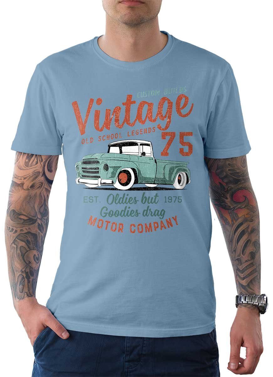 Auto Motiv Herren Hellblau Rebel On Tee / US-Car T-Shirt Vintage T-Shirt Truck 75 Wheels mit