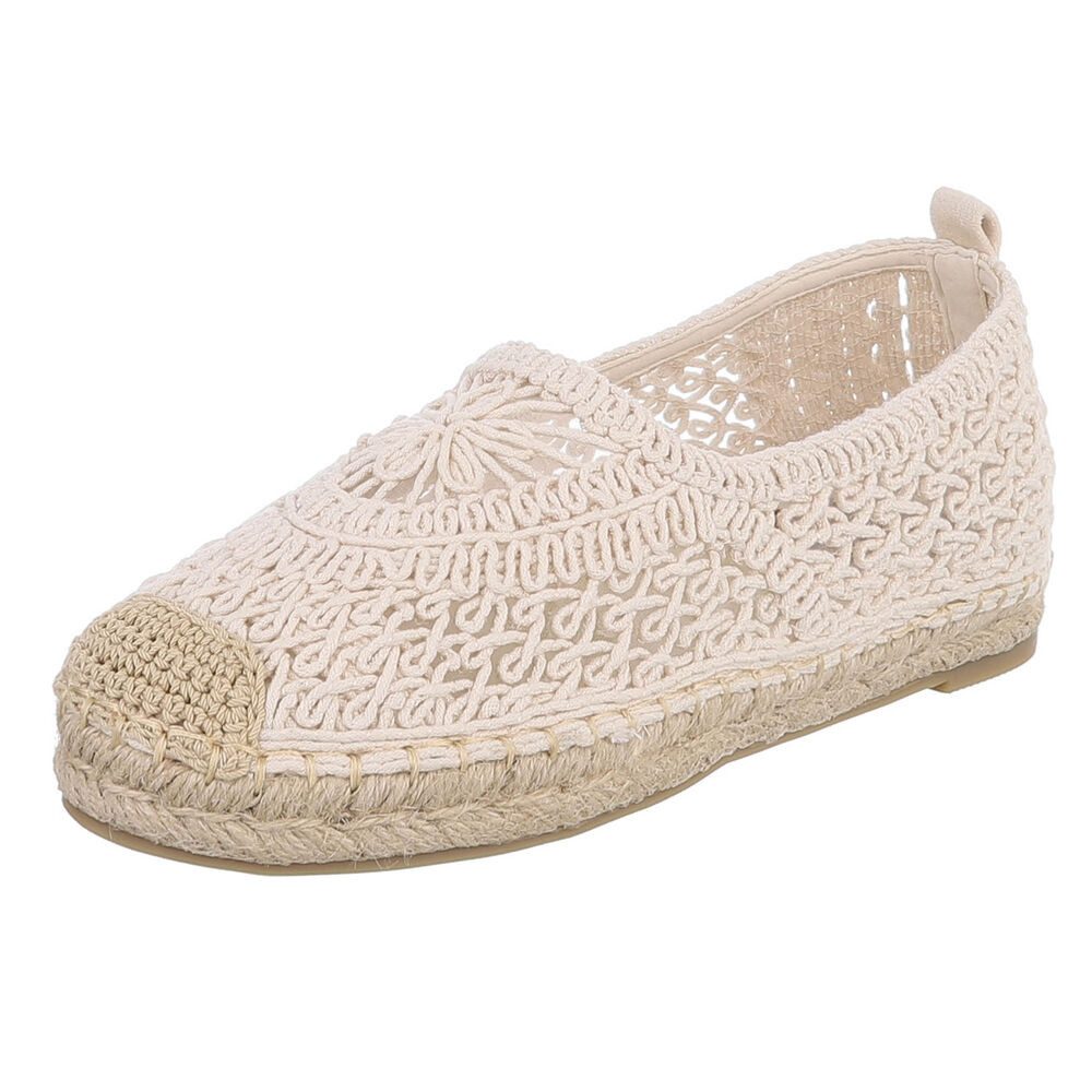 Ital-Design Häkel-Espadrille für Damen, leicht und bequem, Freizeitshoes Slipper (91409639) Flach Mokassins in Beige