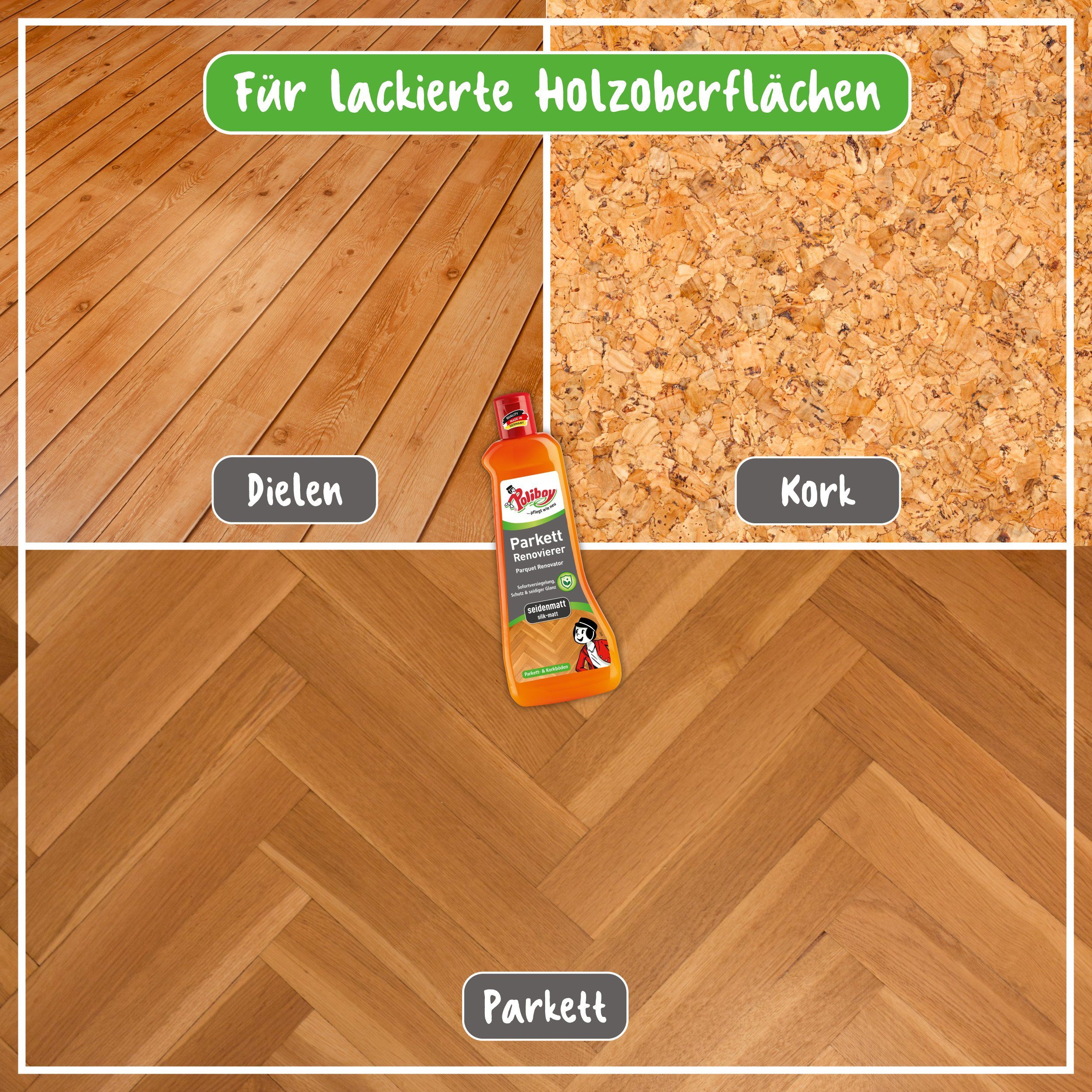 poliboy Parkett Renovierer Seidenmatt - 500ml Parkettreiniger (für strapazierte Holz- und Korkböden - Made in Germany)