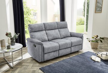 luma-home 3-Sitzer 15128, Sofa mit halbautomatischer Relaxfunktion 180 cm breit, Federkern, Wellenunterfederung, Bezug Velours, Vintage Grau