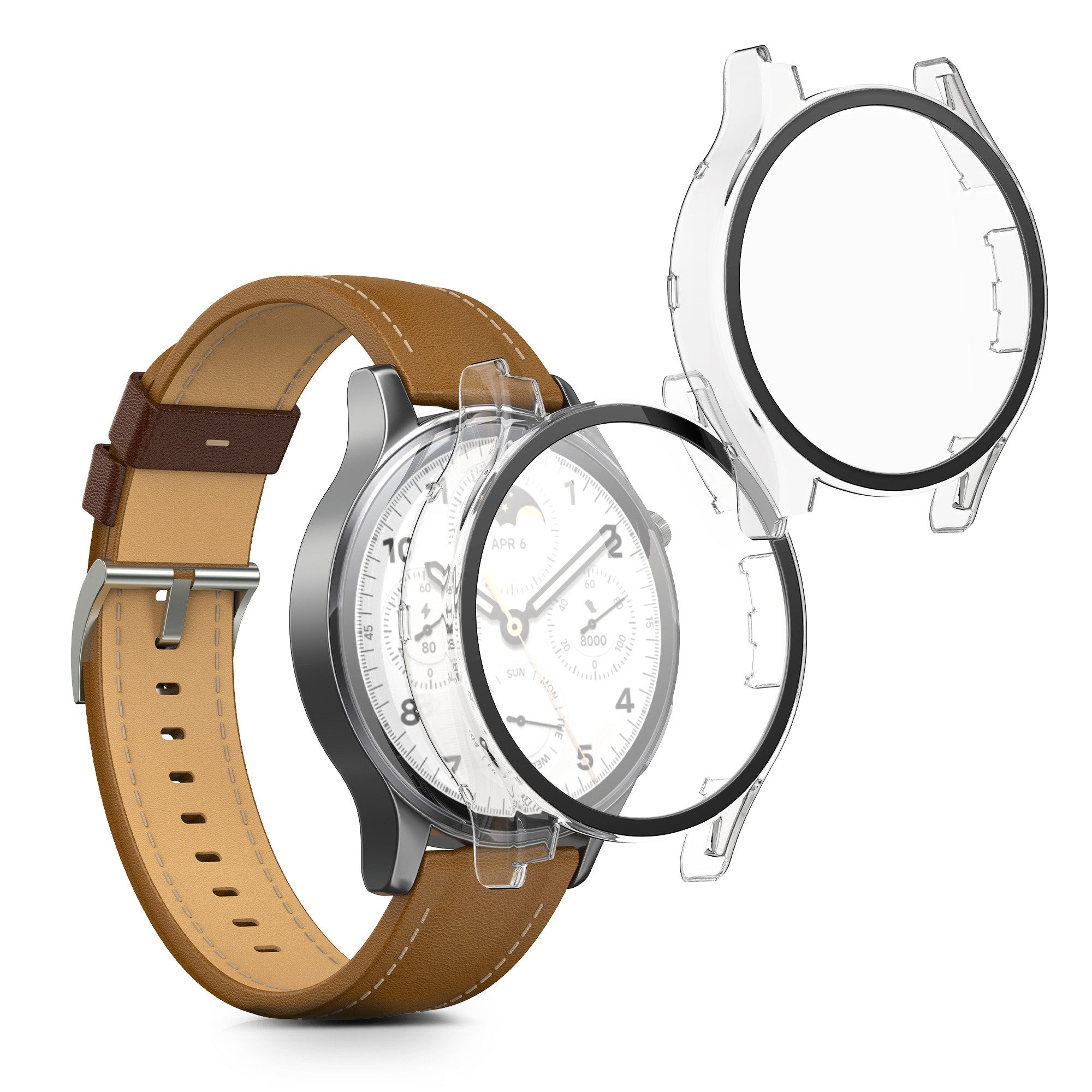 kwmobile Smartwatch-Hülle 2x Hülle für Xiaomi Watch S1 Pro, Fullbody Fitnesstracker Glas Cover Case Schutzhülle Set