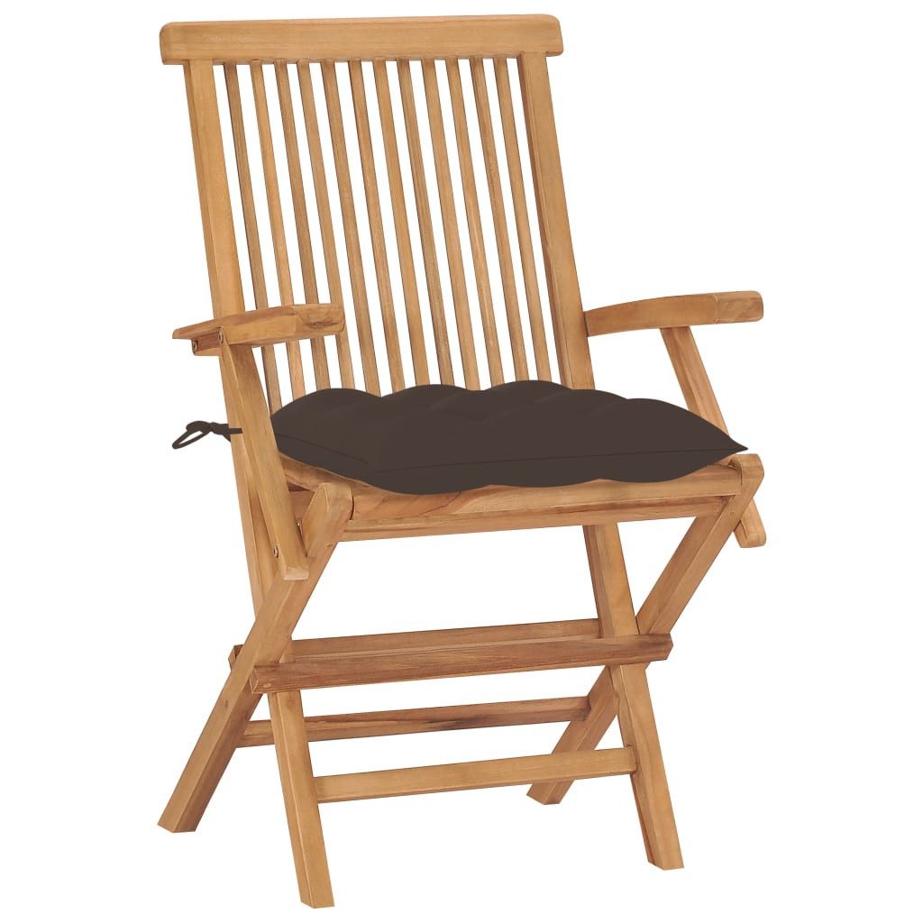 furnicato Gartenstuhl 2er Set aus Naturholz mit Taupe Kissen, 55x60x89 cm (2 St), Witterungsbeständige Sitzbank, klappbar und mit bequemen Polstern