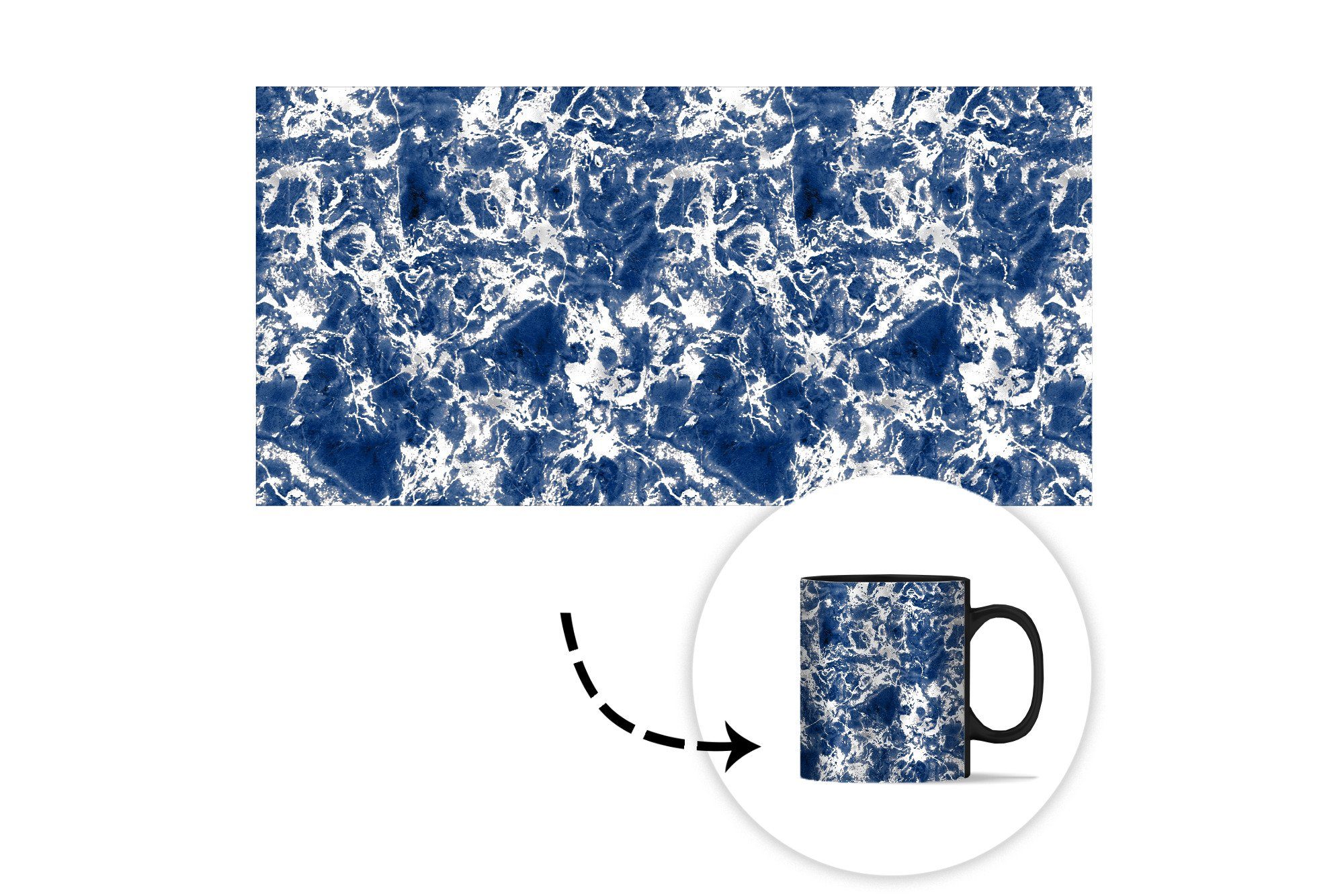 Kaffeetassen, MuchoWow Silber - Teetasse, Farbwechsel, - - Tasse Zaubertasse, Muster Keramik, Geschenk Marmor Blau,