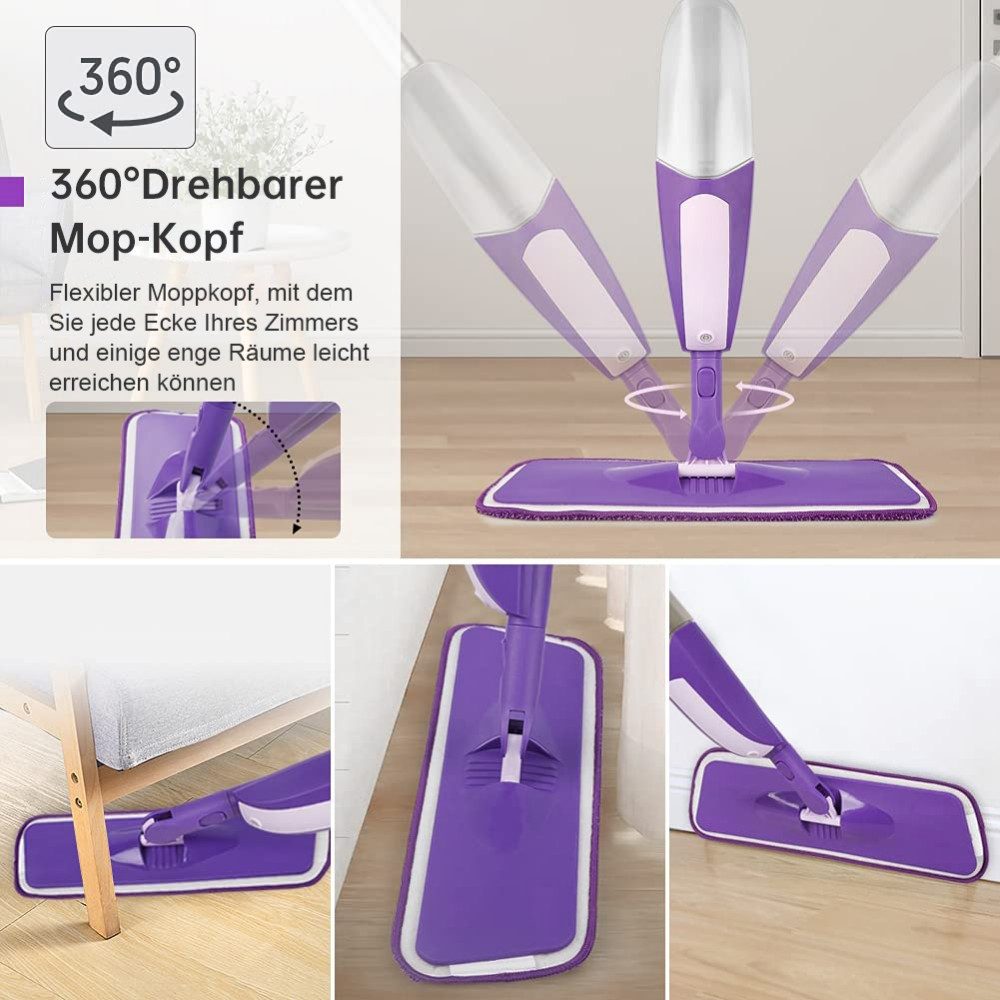 HUGERSTONE Sprühwischer Wischer mit Sprühfunktion, Sprühwischer Bodenwischer mit Wassertank (mit 3 Waschbaren Mikrofaser Pads für alle Böden) 360 Grad Rotierender Wischmopp Spray Mop Wischer Boden