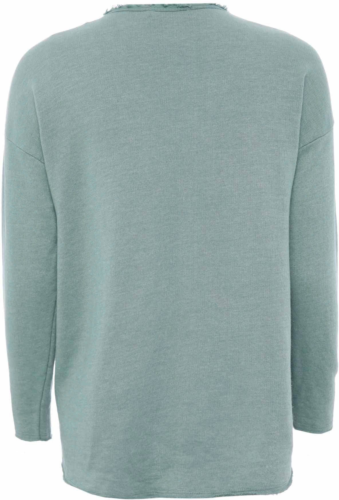 Zwillingsherz Sweatshirt "Positive Mind" ausgefranster V-Ausschnitt, Used Look, Langarm, Schriftzug – Bild 4 von 5