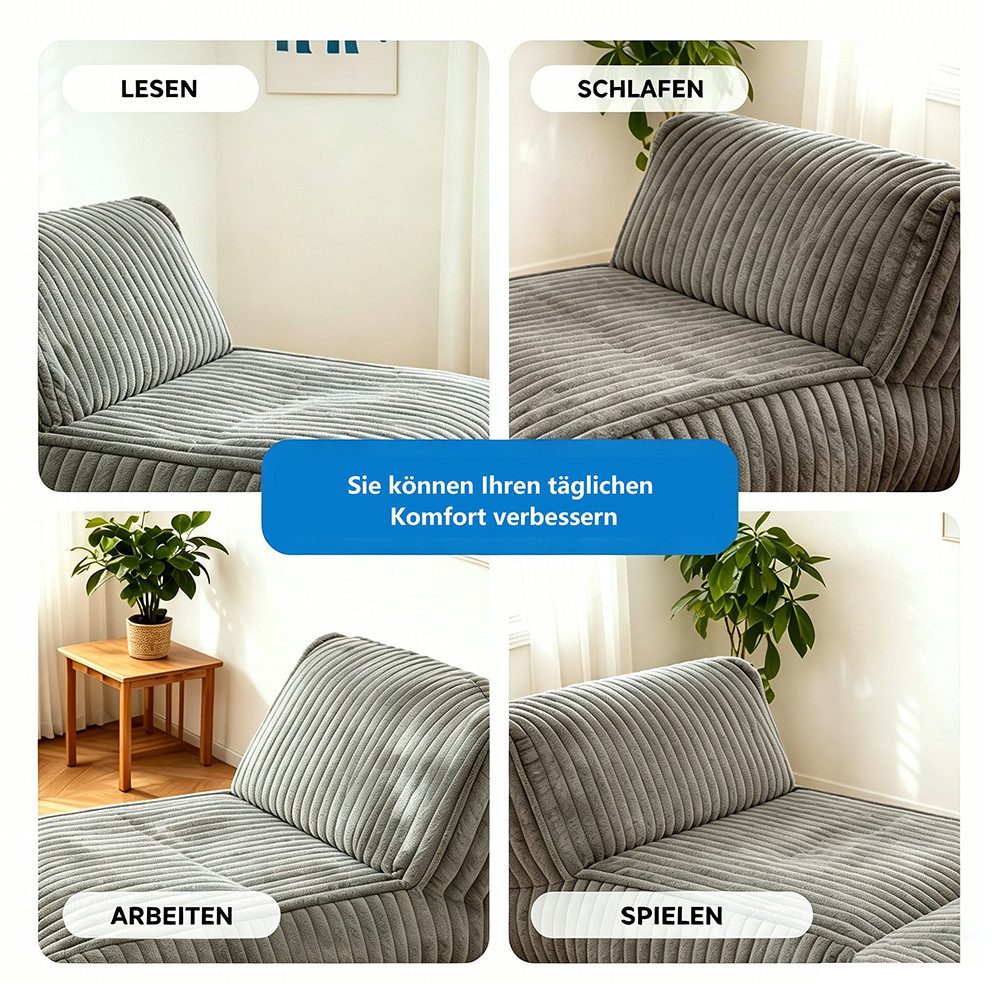 REDOM Sofa Einzelsofa, Modulares Bodensofa mit Chaise Longue, wandelbares Relax- und Schlafsofa