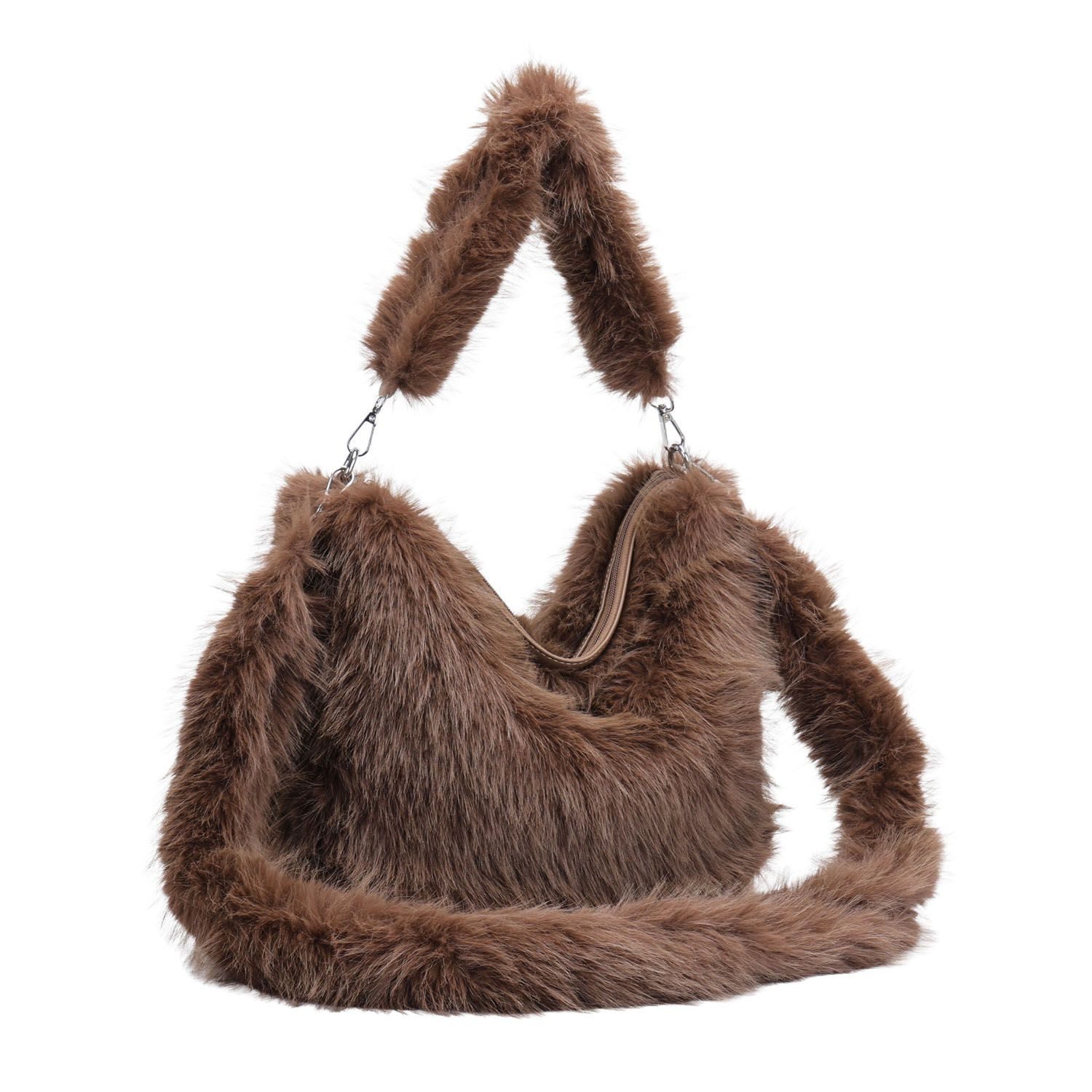 ITALYSHOP24 Schultertasche DAMEN PELZTASCHE Hobo Bag Leopard Print Shopper Felltasche CrossOver, Leo Umhängetasche Teddytasche Kunstpelz Handtasche Plüsch Crossbody