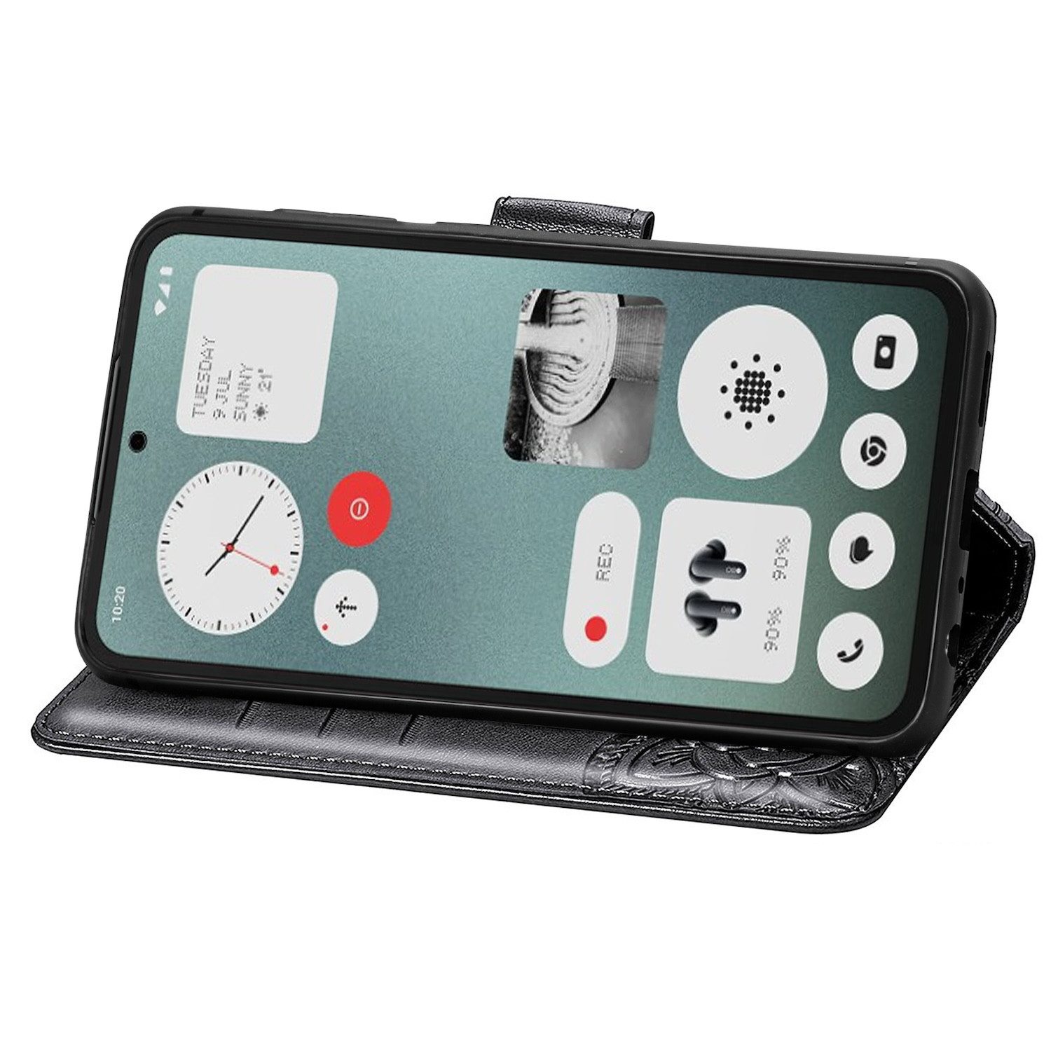 Wigento Smartphone-Hülle Für Nothing CMF Phone 1 Kunstleder Wallet Schmetterling Hülle Schwarz, Kunst-Leder Schutzhülle Smart Case Cover magnetischer Verschluss