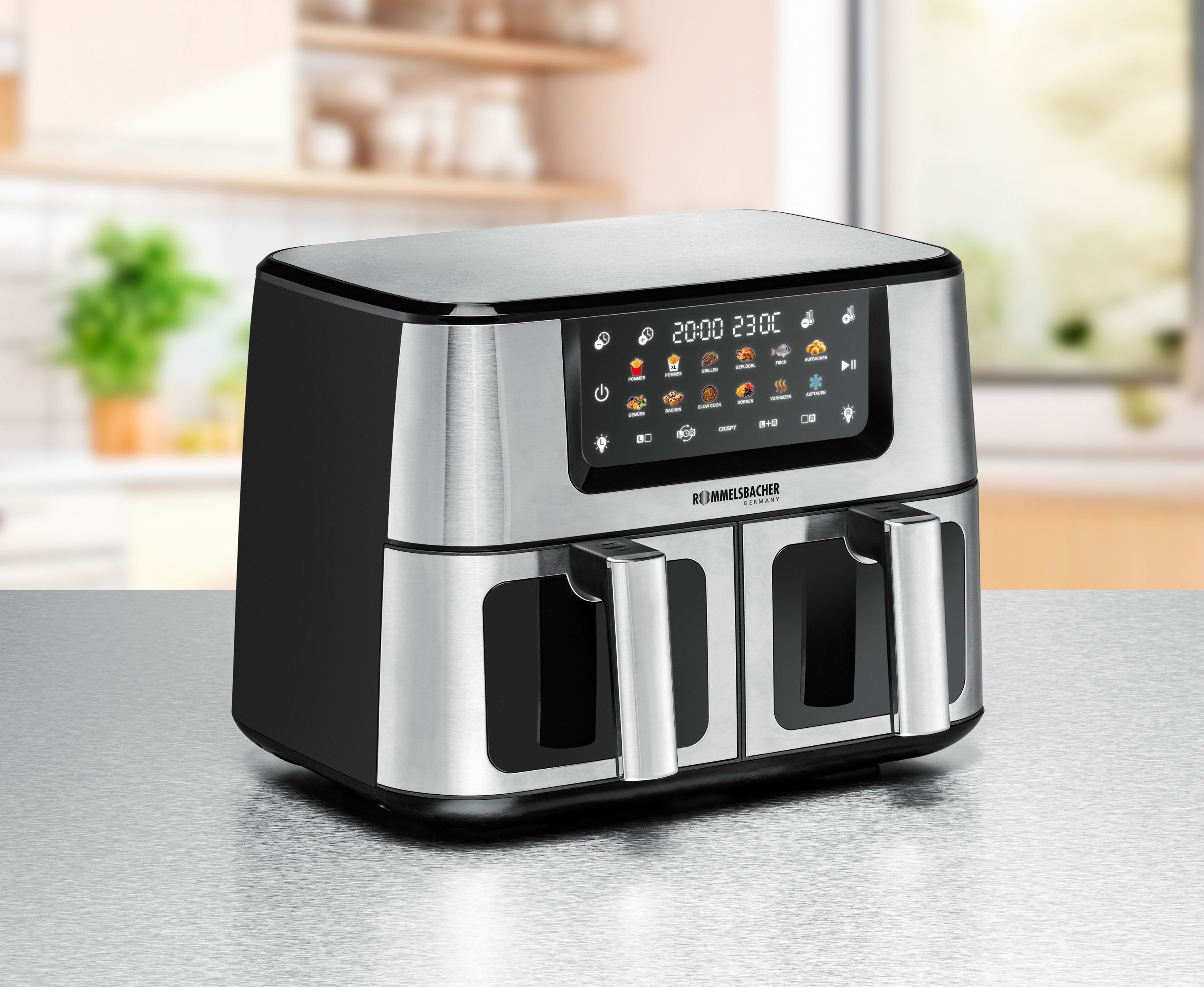 Rommelsbacher Heißluftfritteuse FRH 2650, 2700 W, 2 Körbe à 5,5 Liter Volumen - bis zu 1,2 kg Pommes