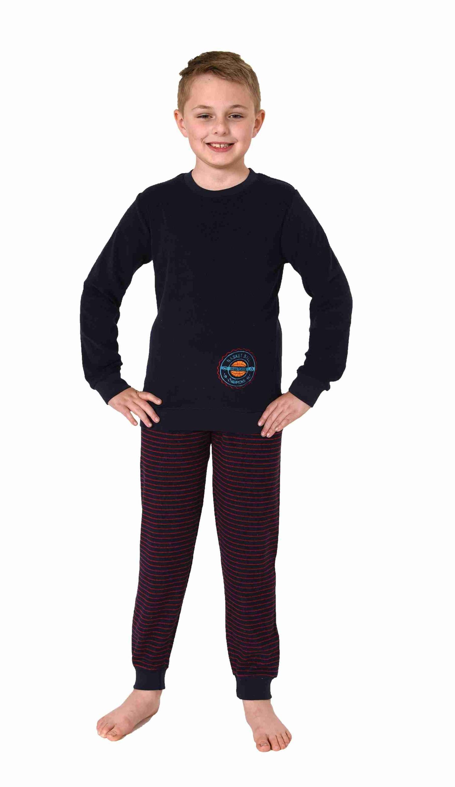Normann Pyjama Kuscheliger Jungen langarm Frottee Schlafanzug mit Bündchen rot1