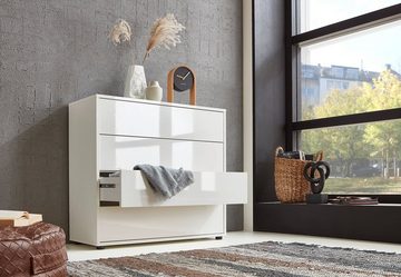 BMG Möbel Sideboard Mailand Set 3 (Kommode Anrichte Aktenschrank), mit weiß lackierten Hochglanzfronten