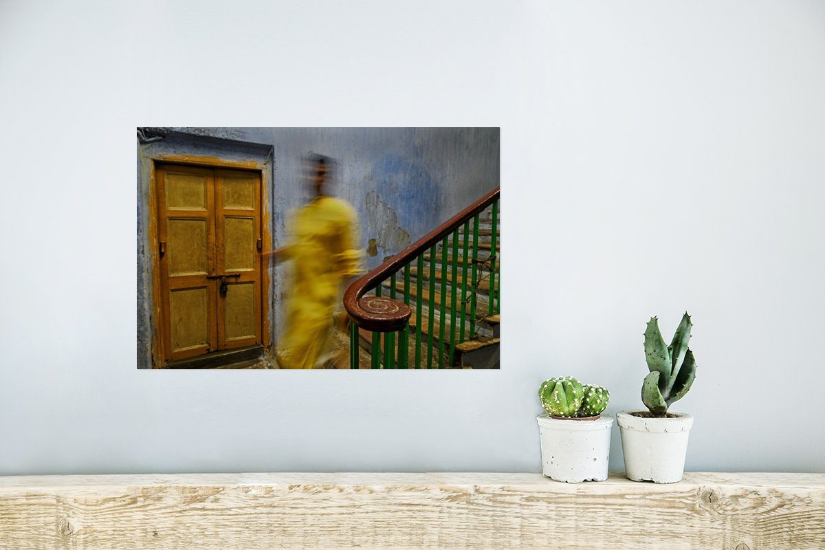 Architektur, Wandbild, St), Ohne für Wohnzimmer, - Poster Wandposter - (1 Mensch Tür Rahmen - Poster, MuchoWow Treppe