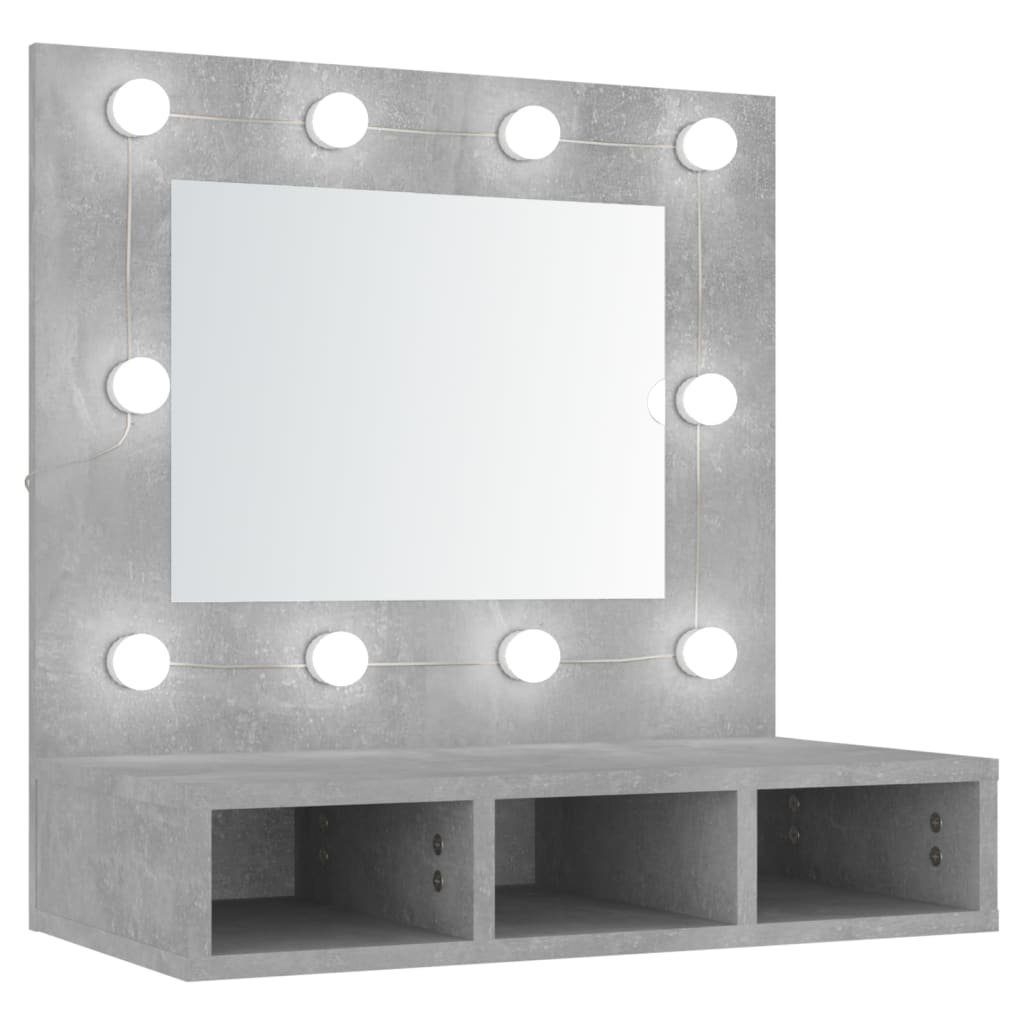 vidaXL Badezimmerspiegelschrank Spiegelschrank mit LED Betongrau 60×31,5×62 cm