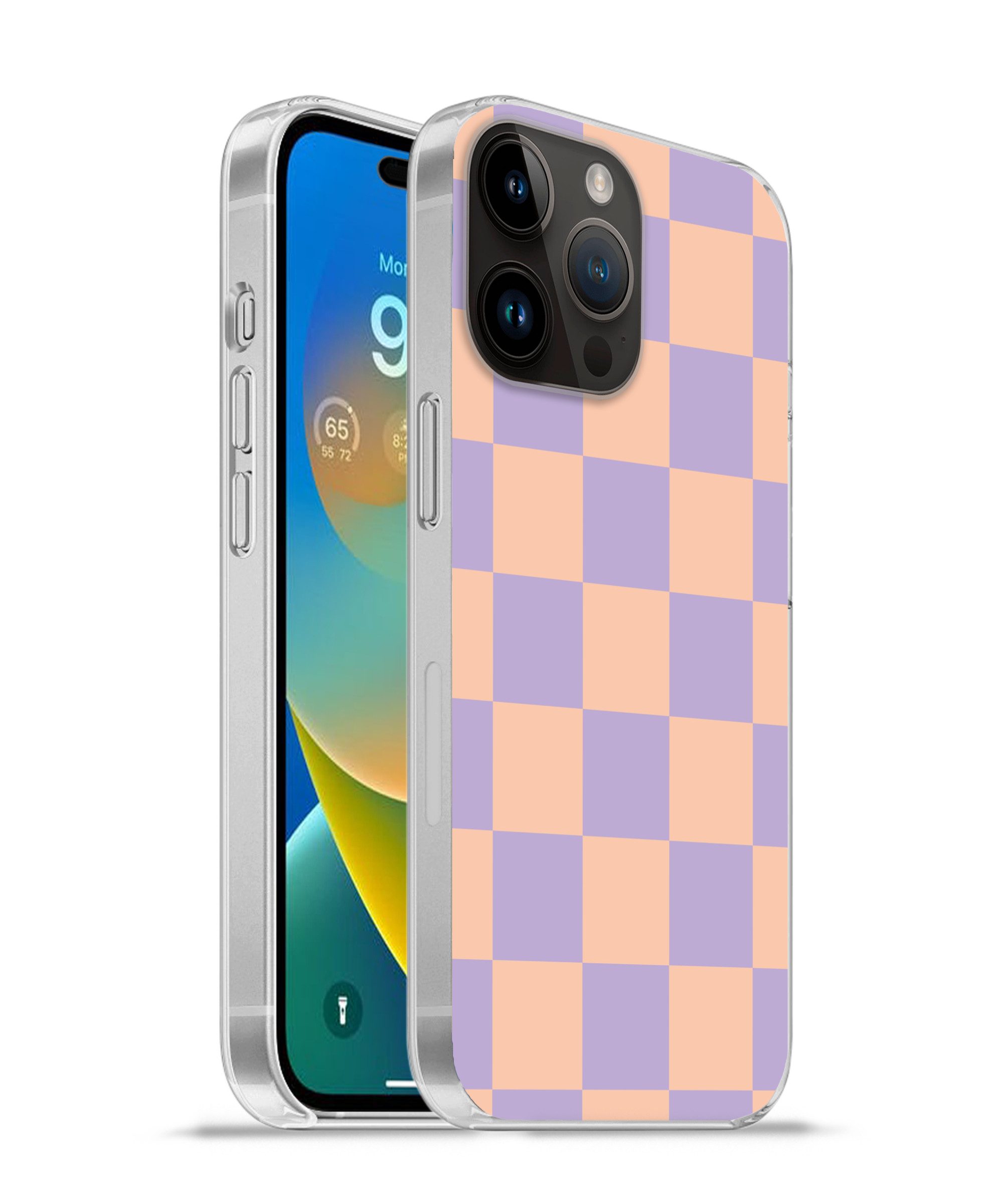 MuchoWow Handyhülle für Apple iPhone 14 Pro Max Schachbrettmuster - Lila - Rosa - Würfel, Smartphone-Bumper, Print, Handy Schutzhülle Dünn