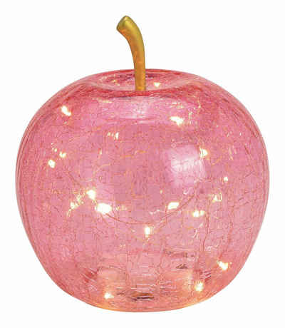 Spetebo LED Dekoobjekt LED Bruchglas Apfel 16 cm mit Timer - rosa, Ein-/Ausschalter, Timer, LED fest verbaut, warm weiß, Deko Frucht aus Crackle Glas beleuchtet Batterie betrieben