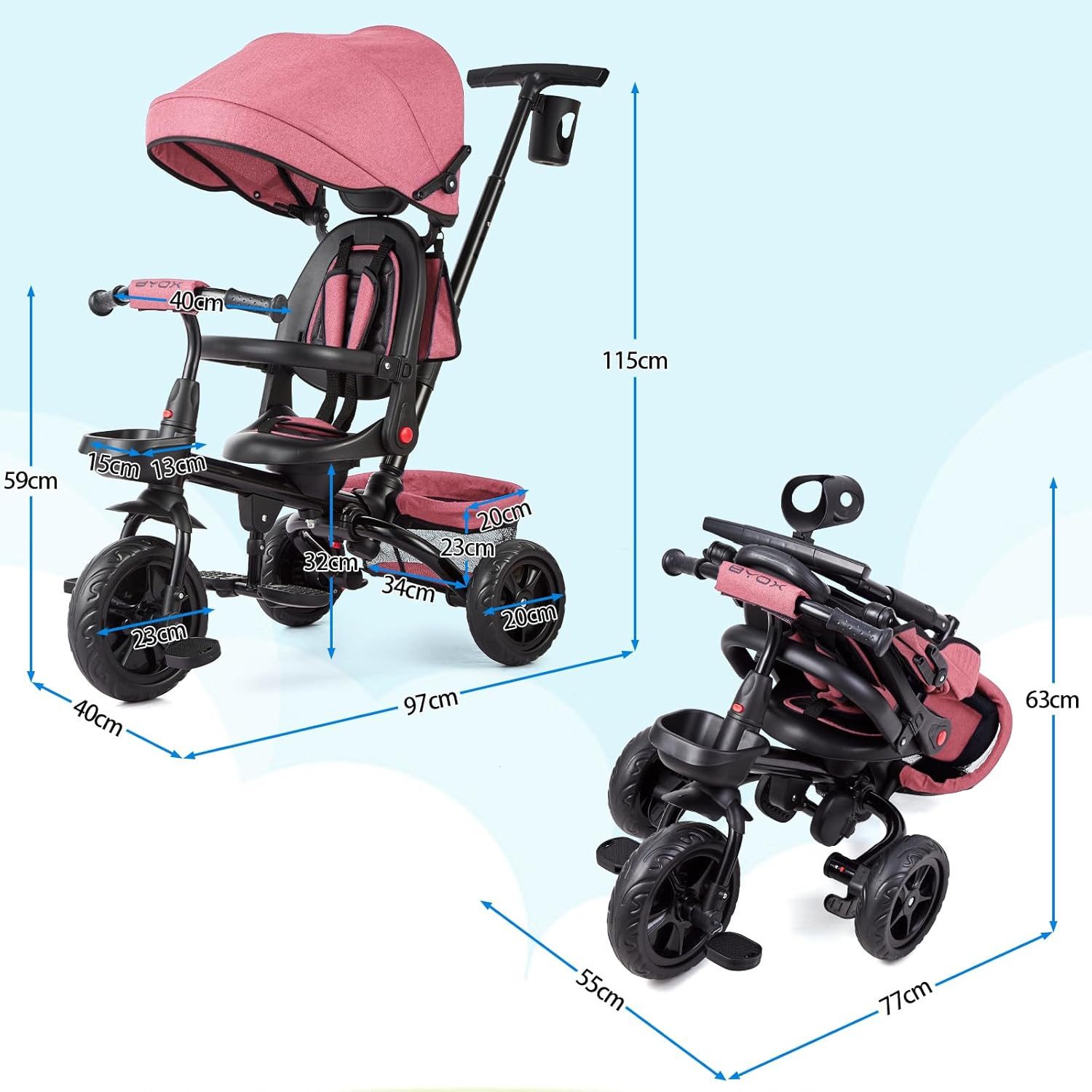 GarveeMore Dreirad 5 in 1 Kinderdreirad,Klappbar, mit Schubstange,Sonnendac günstig online kaufen