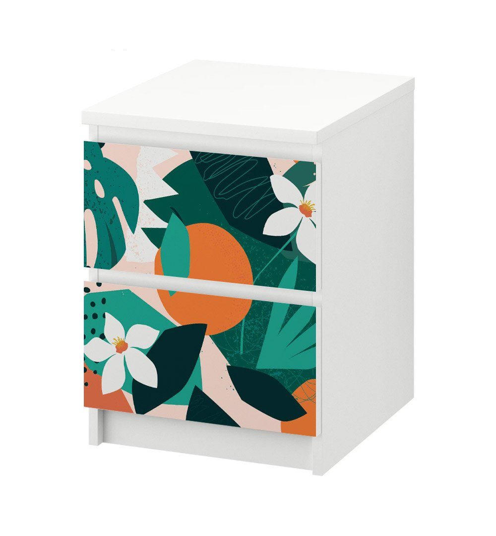 MyMaxxi Möbelfolie Kommodenaufkleber Malm Minimalistische Blätter Blüten Orangen Folie, (Orangen Blätter Blumen, 1St.}, Ein Aufkleber je Schublade), Selbstklebend