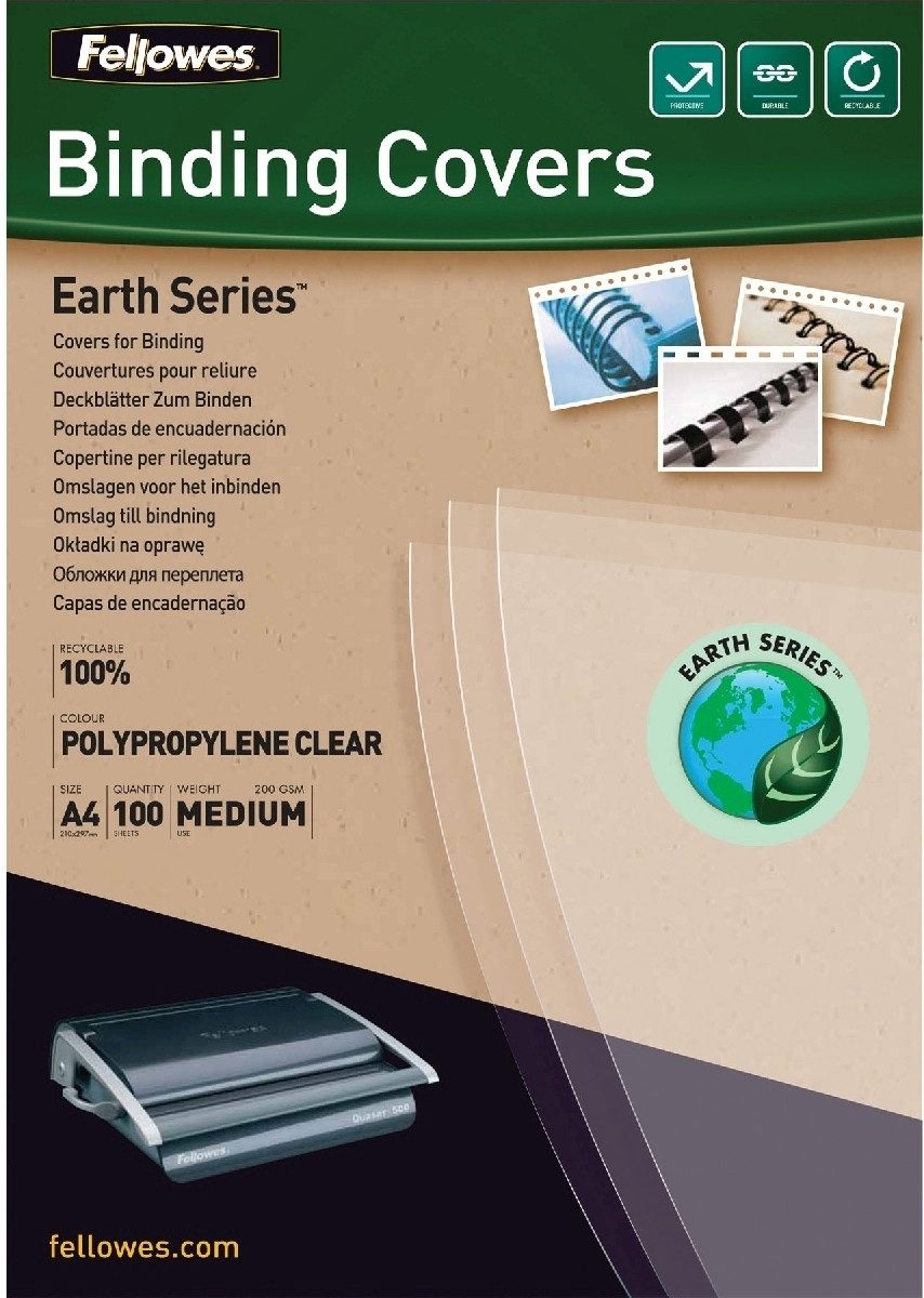 FELLOWES Thermo-Bindemappe Deckblätter Earth A4 200mic PP transparent VE=100 Stück, (